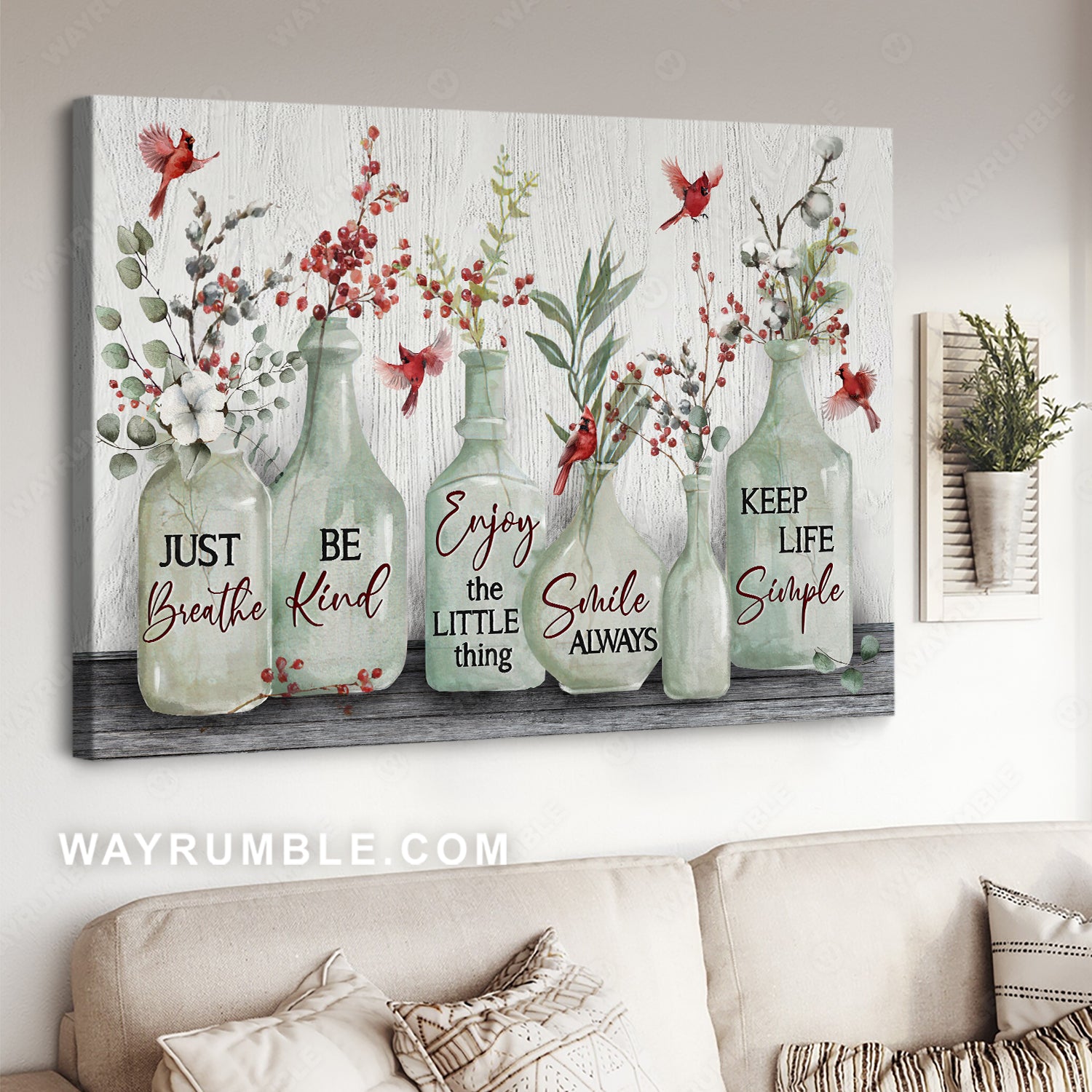 Red cranberry, Pretty cardinal, Crystal vase, Just breathe, Be kind - Jesus Landscape Canvas Prints, Christian Wall Art