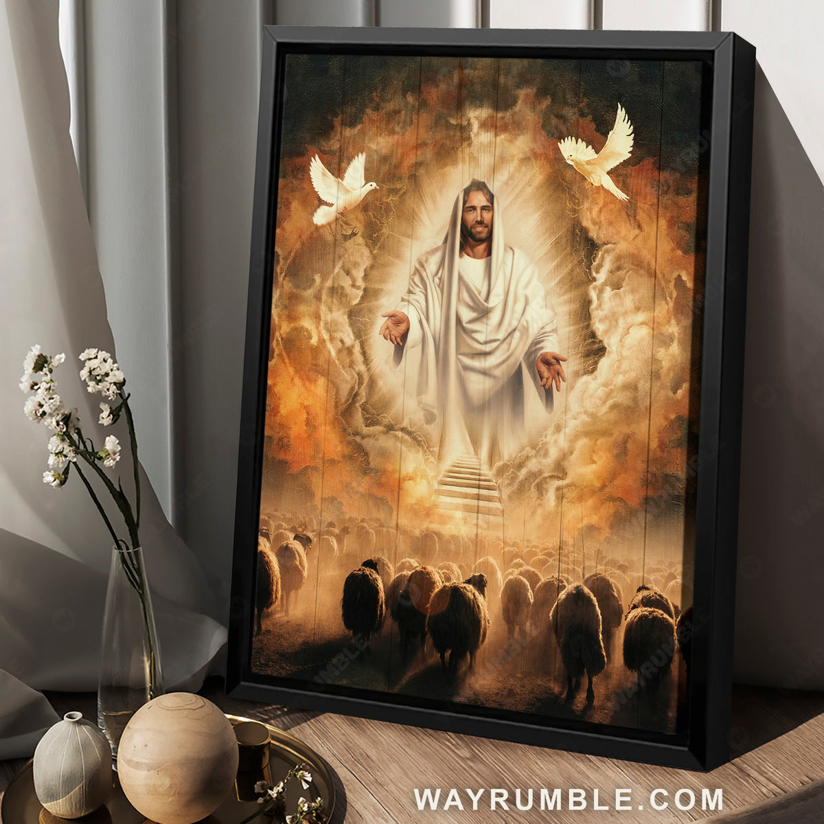 Beautiful Jesus, White dove symbol, Stunning halo, Lamb of God - Jesus Portrait Canvas Prints, Home Decor Wall Art