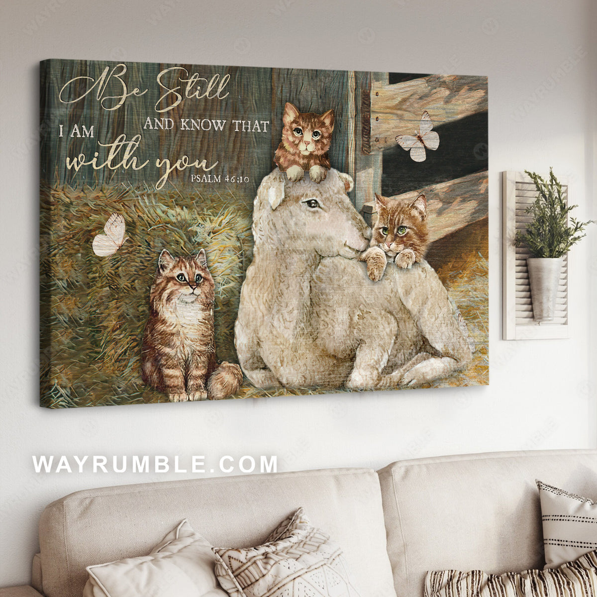 White lamb drawing, Little cat, Pretty butterfly, Be still and know that I am God - Jesus Landscape Canvas Prints, Christian Wall Art