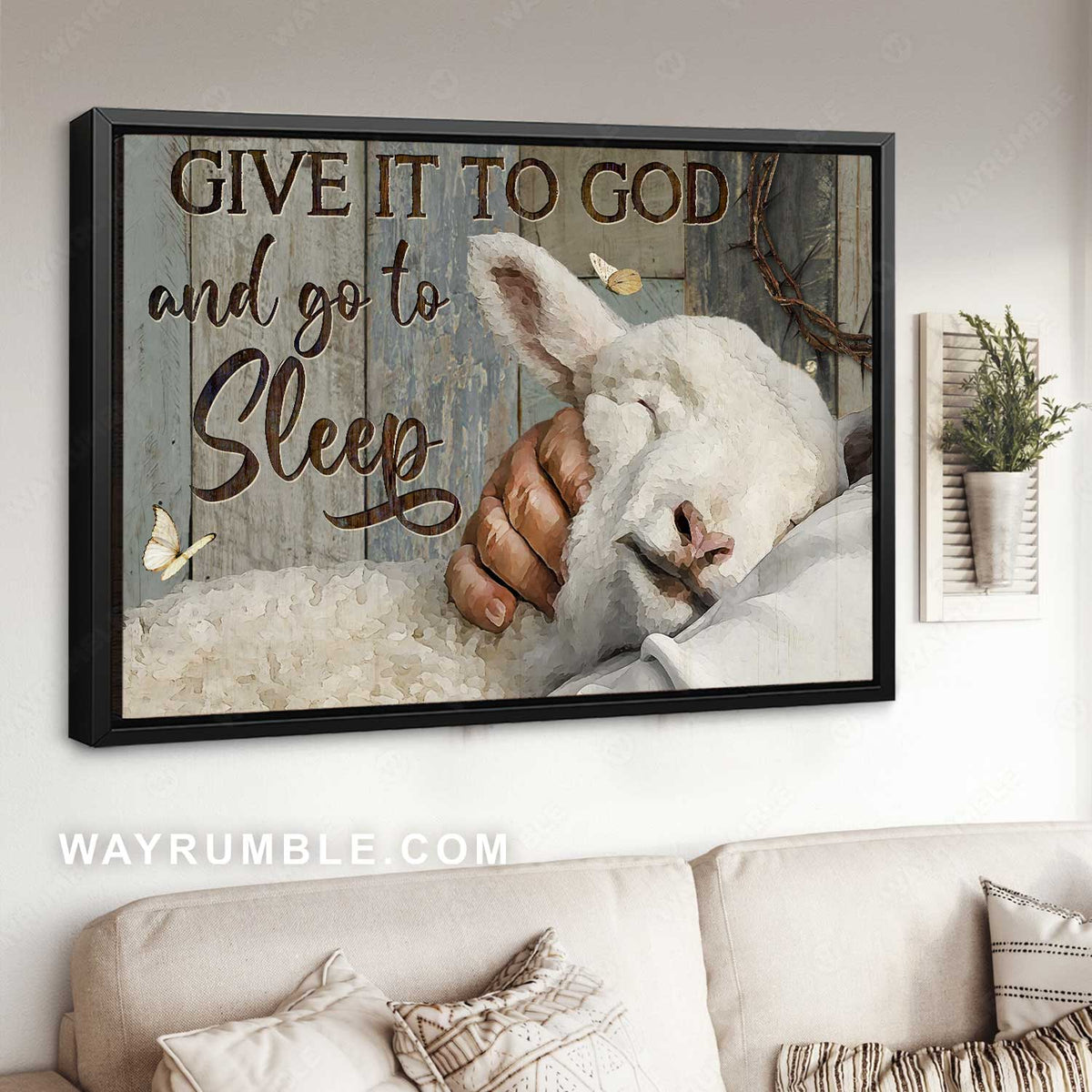Beautiful lamb painting, Lamb of God, Give it to God and go to sleep - Jesus Landscape Canvas Prints, Home Decor Wall Art