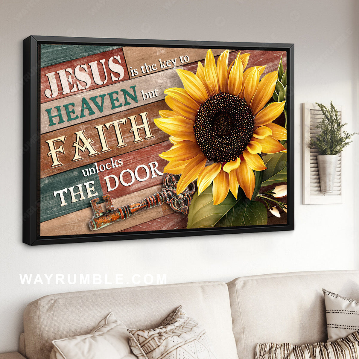 Pretty sunflower, Antique key, Jesus is the key to heaven - Jesus Landscape Canvas Prints, Home Decor Wall Art
