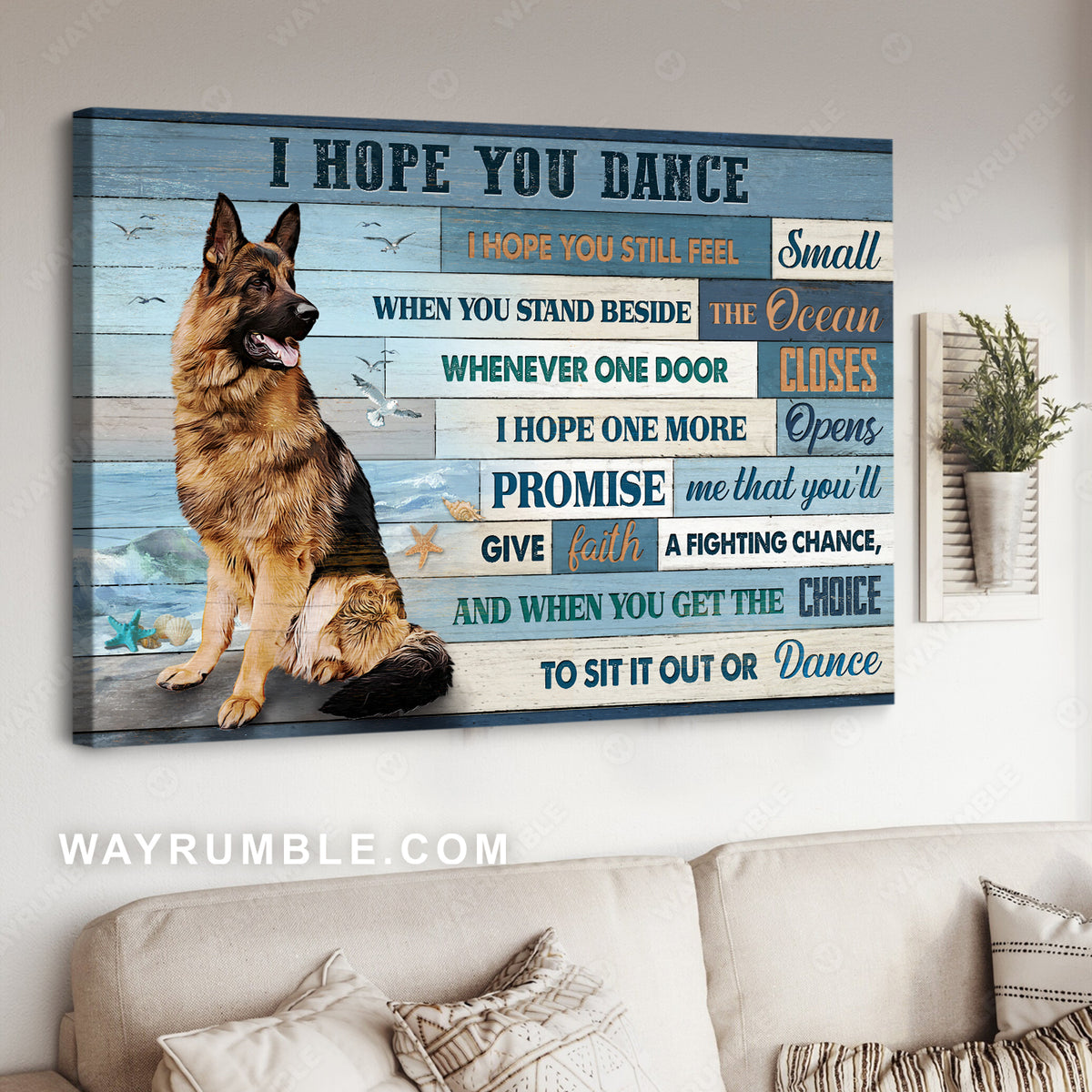 Watercolor German shepherd, Ocean view, I hope you dance - Jesus Landscape Canvas Prints, Christian Wall Art