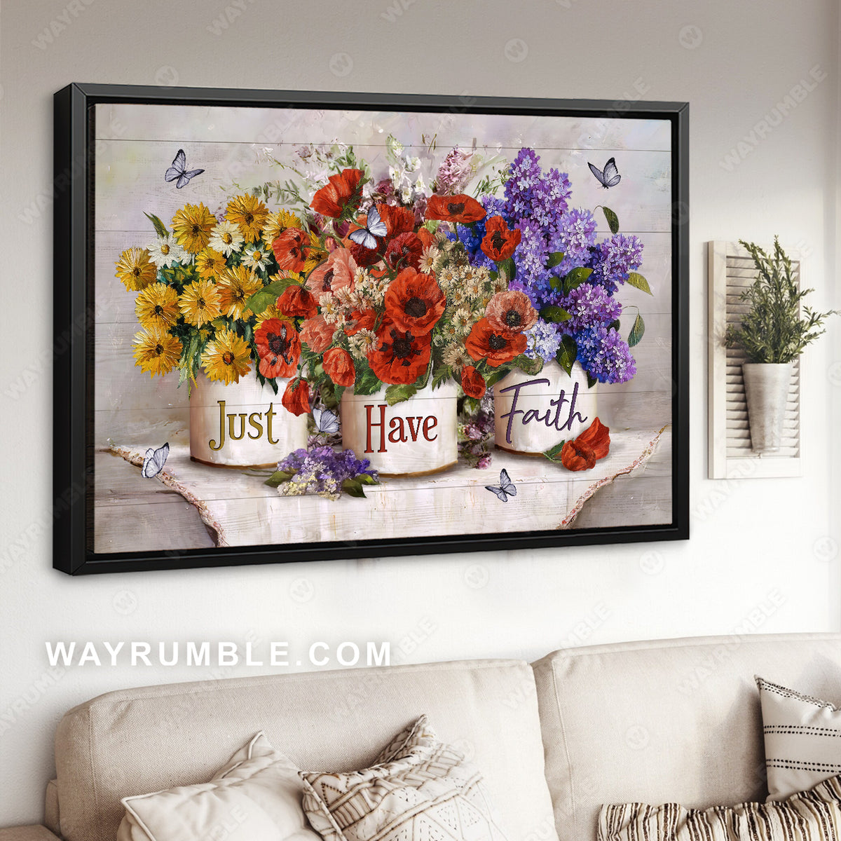Red poppy, Colorful flower, Purple butterfly, Just have faith - Jesus Landscape Canvas Prints, Christian Wall Art