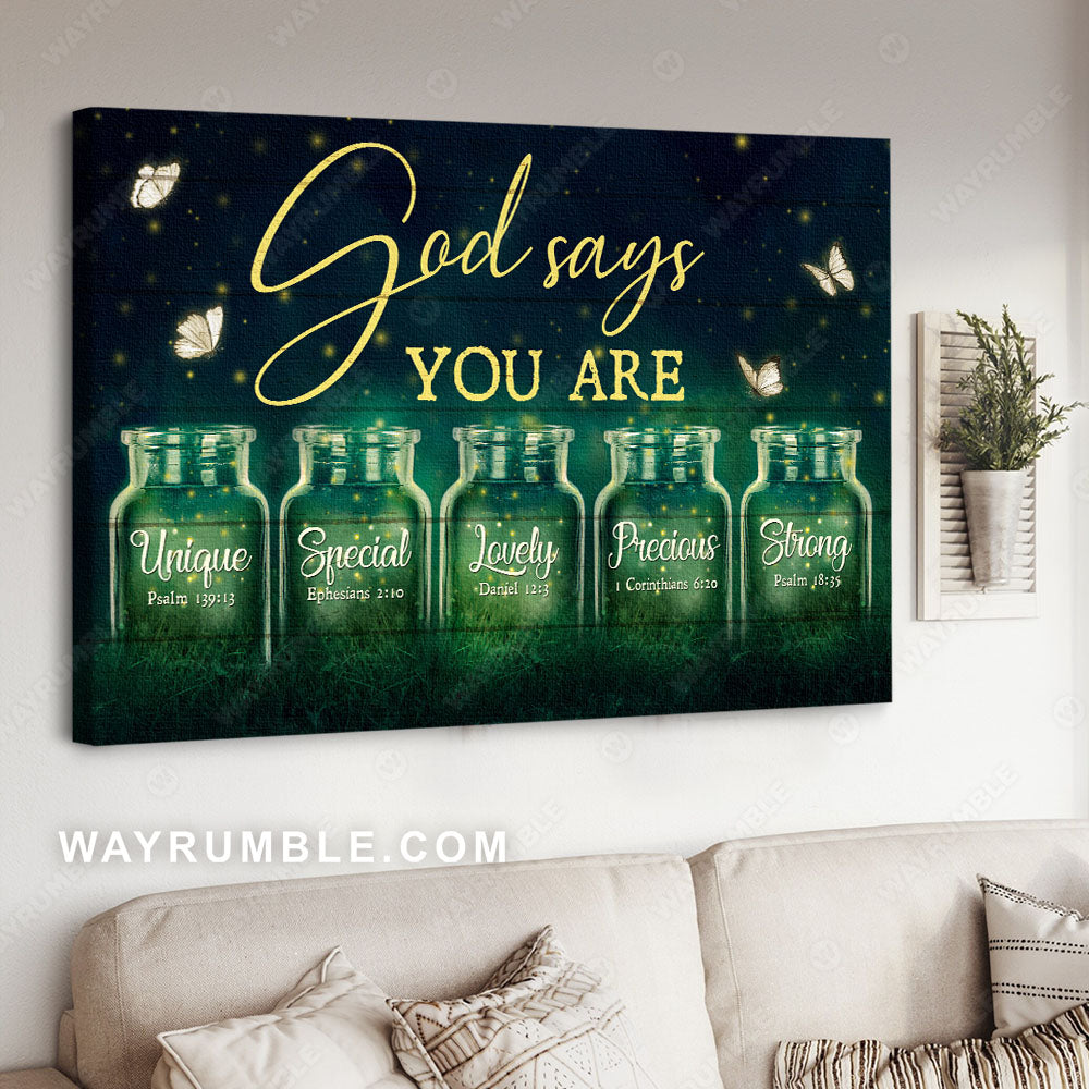 Beautiful night, Firefly drawing, Pretty butterfly, God says you are unique - Jesus Landscape Canvas Prints, Christian Wall Art