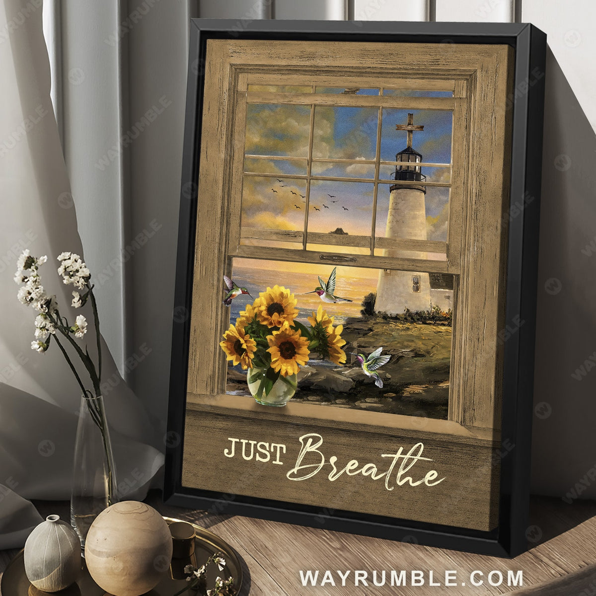 Lighthouse drawing, Beach painting, Sunflower, Hummingbird, Just breathe - Jesus Portrait Canvas Prints, Christian Wall Art