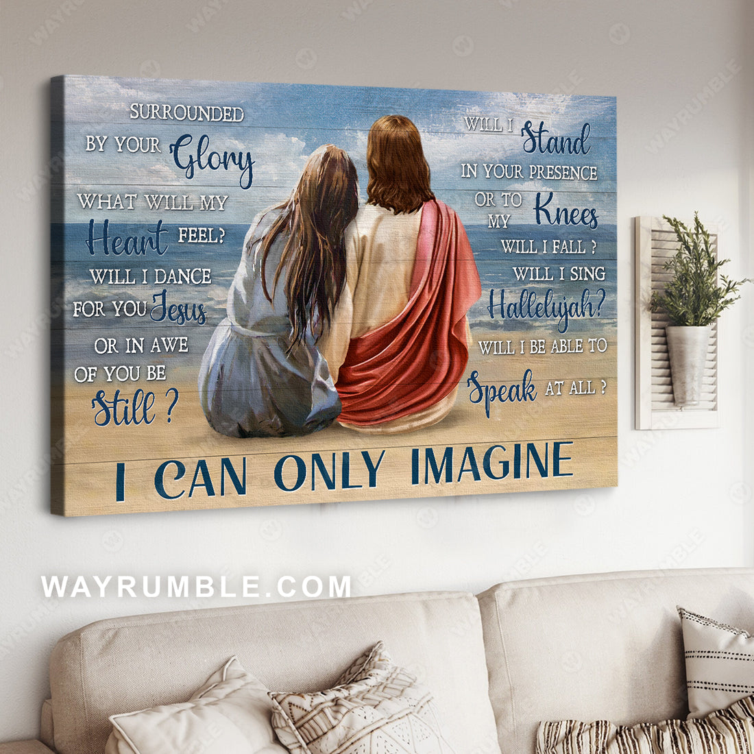 Blue beach painting, Pretty girl, Ocean view, I can only imagine - Jesus Landscape Canvas Prints, Christian Wall Art