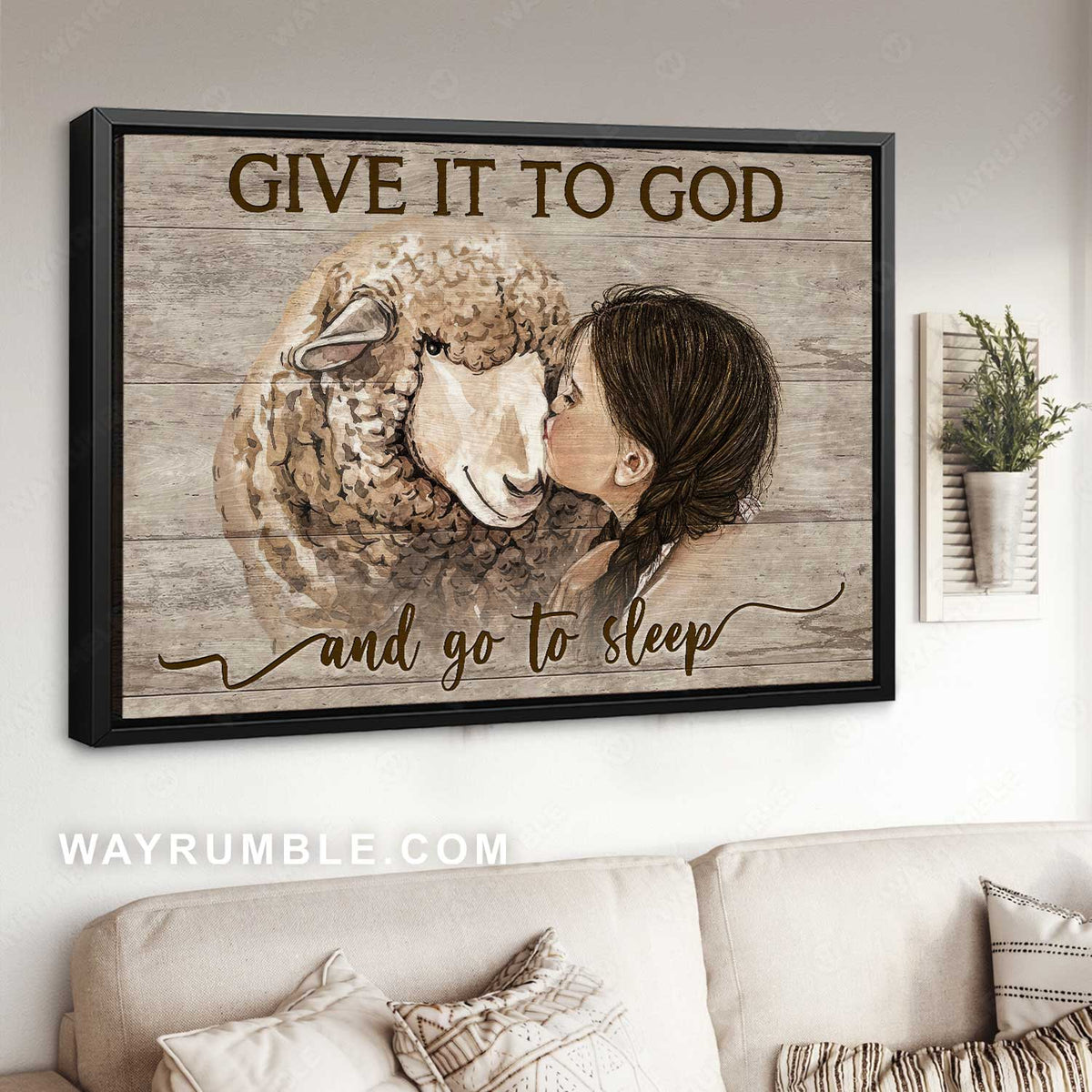 Little girl, Lovely lamb painting, Give it to God and go to sleep - Jesus Landscape Canvas Prints, Home Decor Wall Art