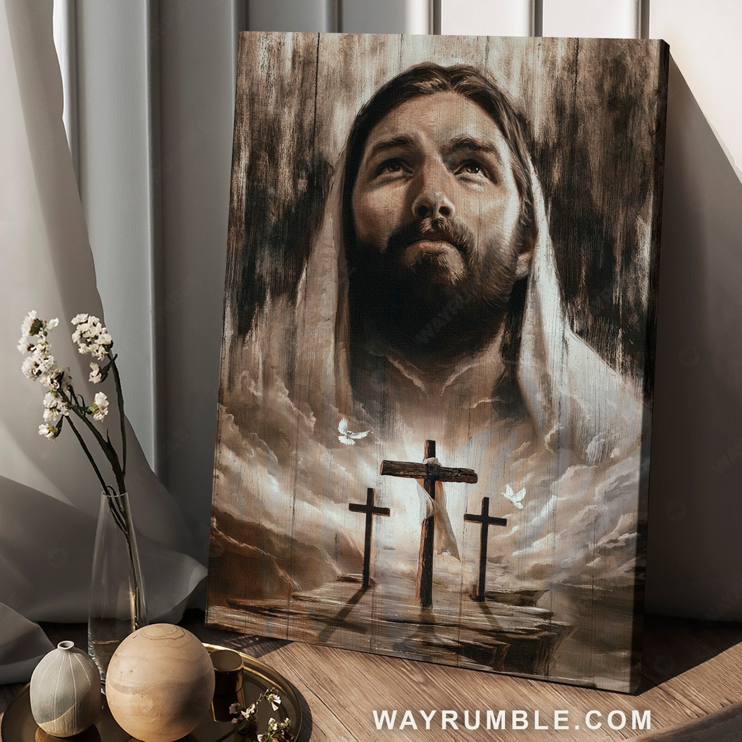Stunning artwork, Face of God, The life of Jesus, Wooden cross - Jesus Portrait Canvas Prints, Home Decor Wall Art