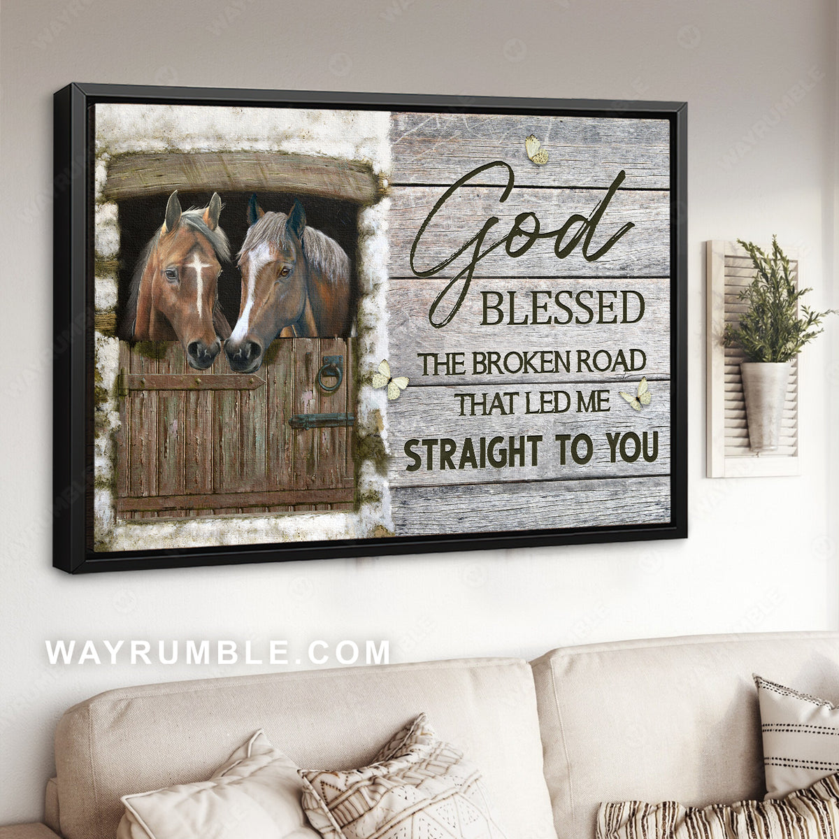 Snow house, Brown horses, Cross symbol, God blessed the broken road - Jesus Landscape Canvas Prints, Christian Wall Art