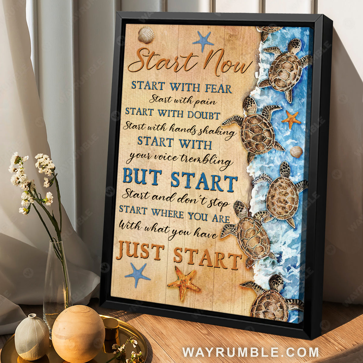 Little sea turtle, Fresh ocean, Orange starfish, Start now, Start with fear - Jesus Portrait Canvas Prints, Christian Wall Art