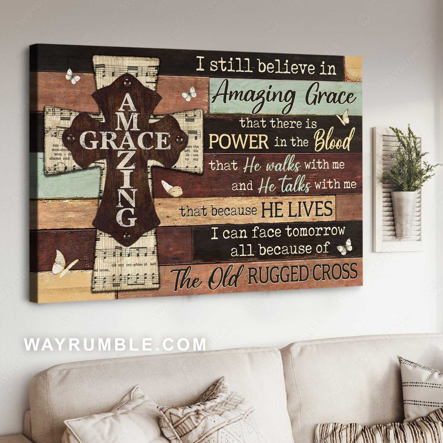 Amazing cross, Music sheet, White butterfly, I still believe in amazing grace - Jesus Landscape Canvas Prints, Home Decor Wall Art