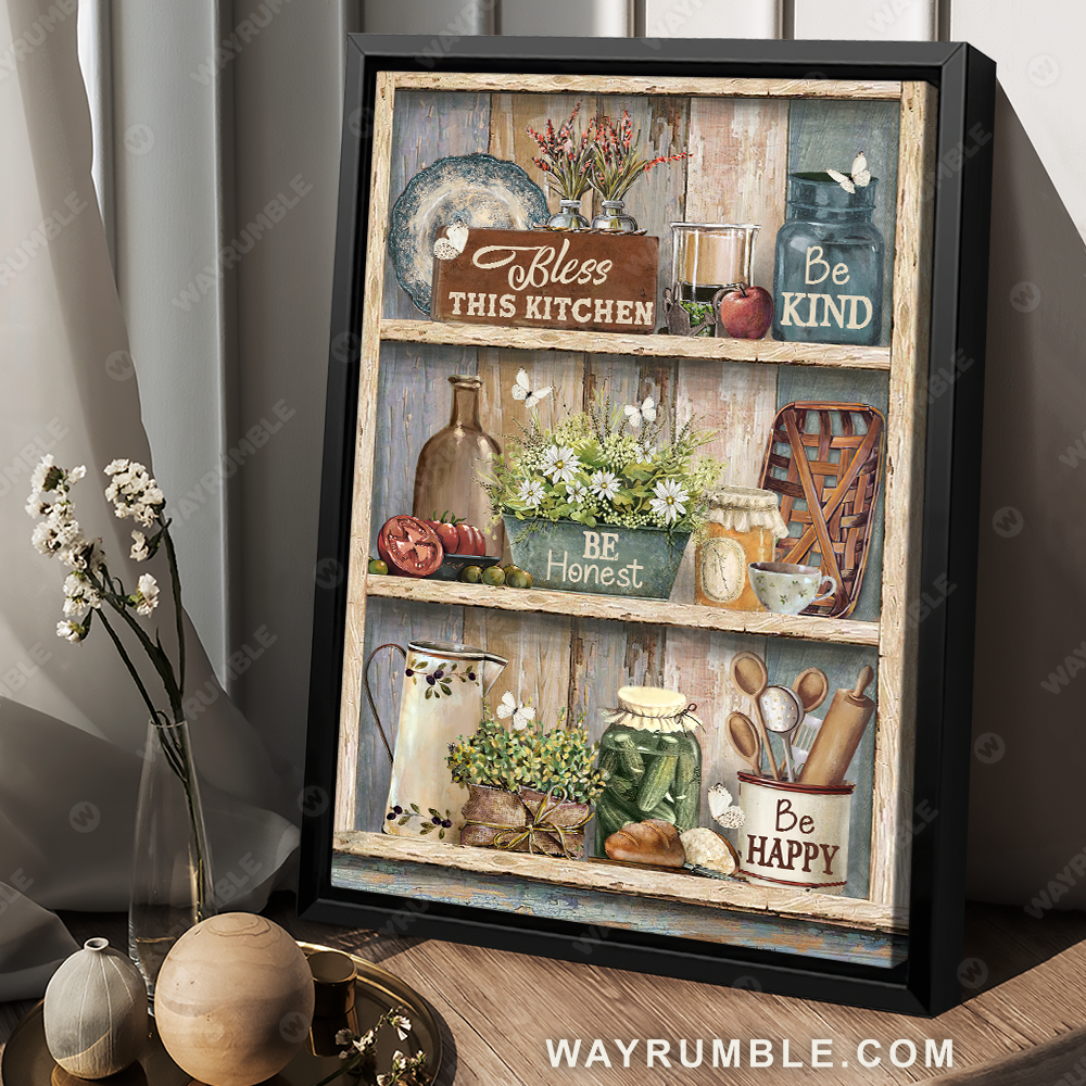 Beautiful kitchen, Kitchen tools, White flower, Bless this kitchen be happy - Jesus Portrait Canvas Prints, Christian Wall Art