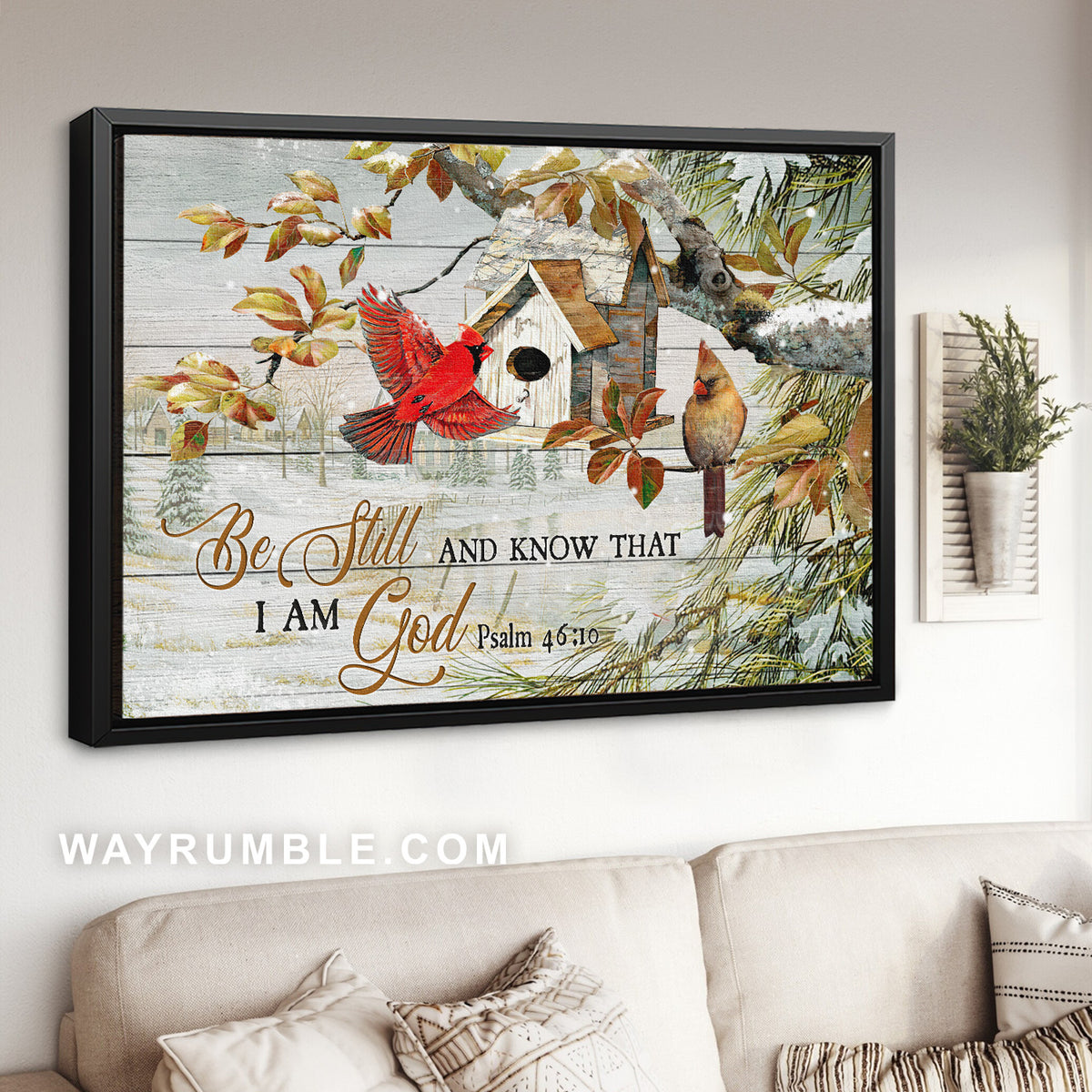 Spring forest, Lovely cardinal, Birdhouse, Be still and know that I am God - Jesus Landscape Canvas Prints, Home Decor Wall Art