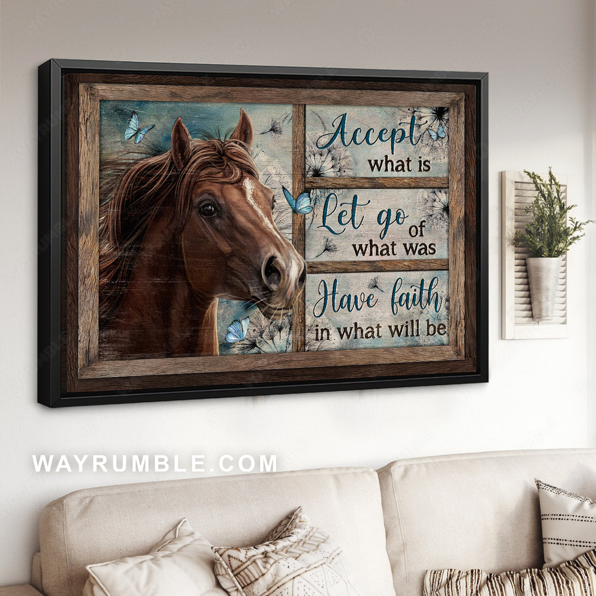 Quarter horse, Blue butterfly, Dandelion, Accept what is let go - Jesus Landscape Canvas Prints, Christian Wall Art