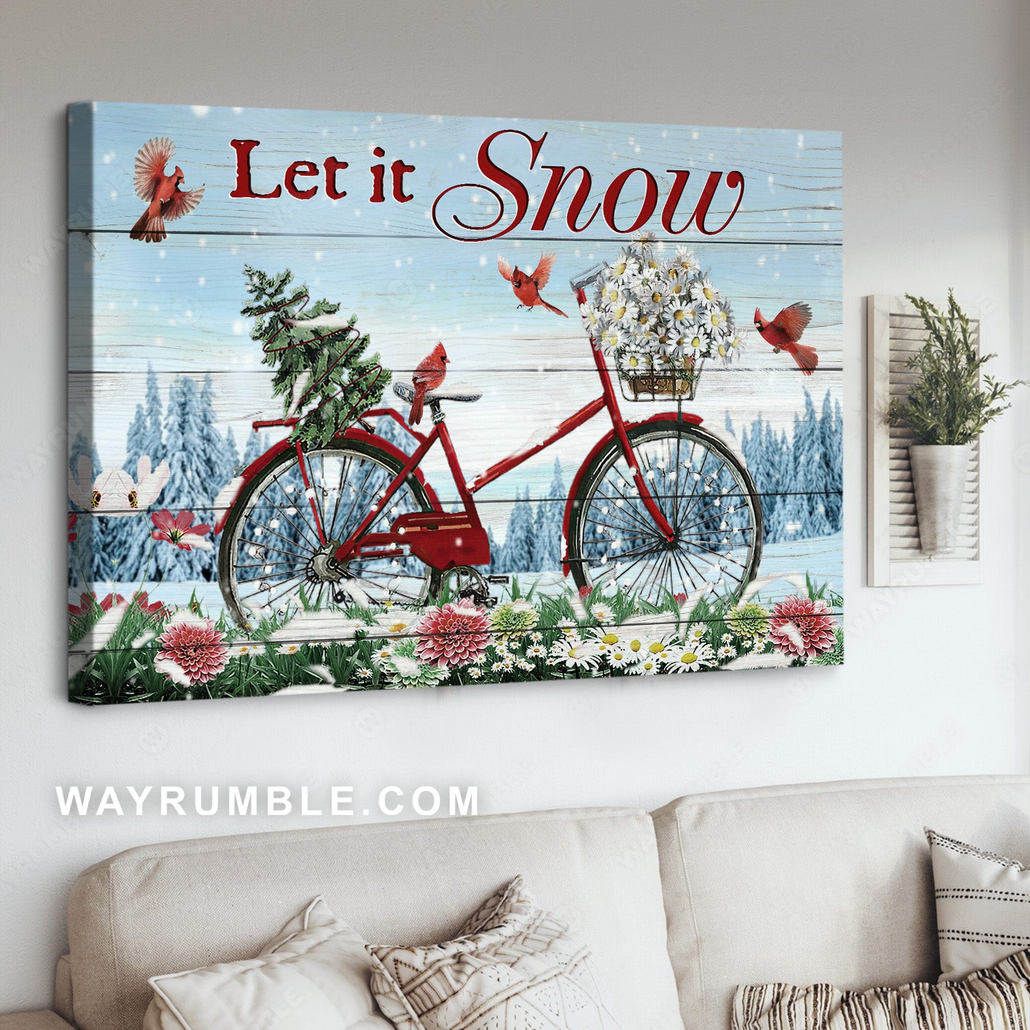Amazing bicycle painting, Red cardinal, Christmas is coming, Let it snow - Jesus Landscape Canvas Prints, Home Decor Wall Art