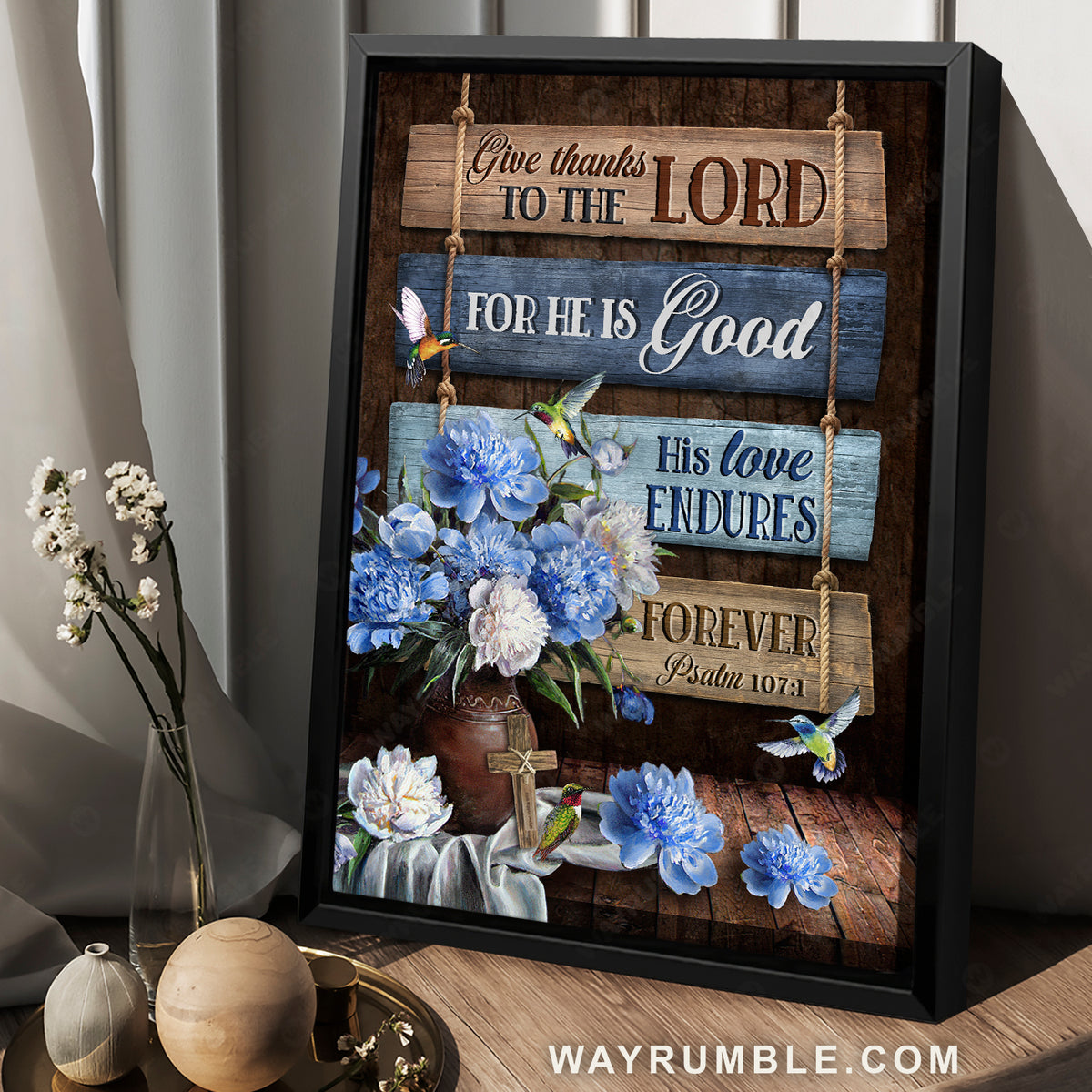 Unique flower, Hummingbird painting, Give thanks to the Lord - Jesus Portrait Canvas Prints, Christian Wall Art