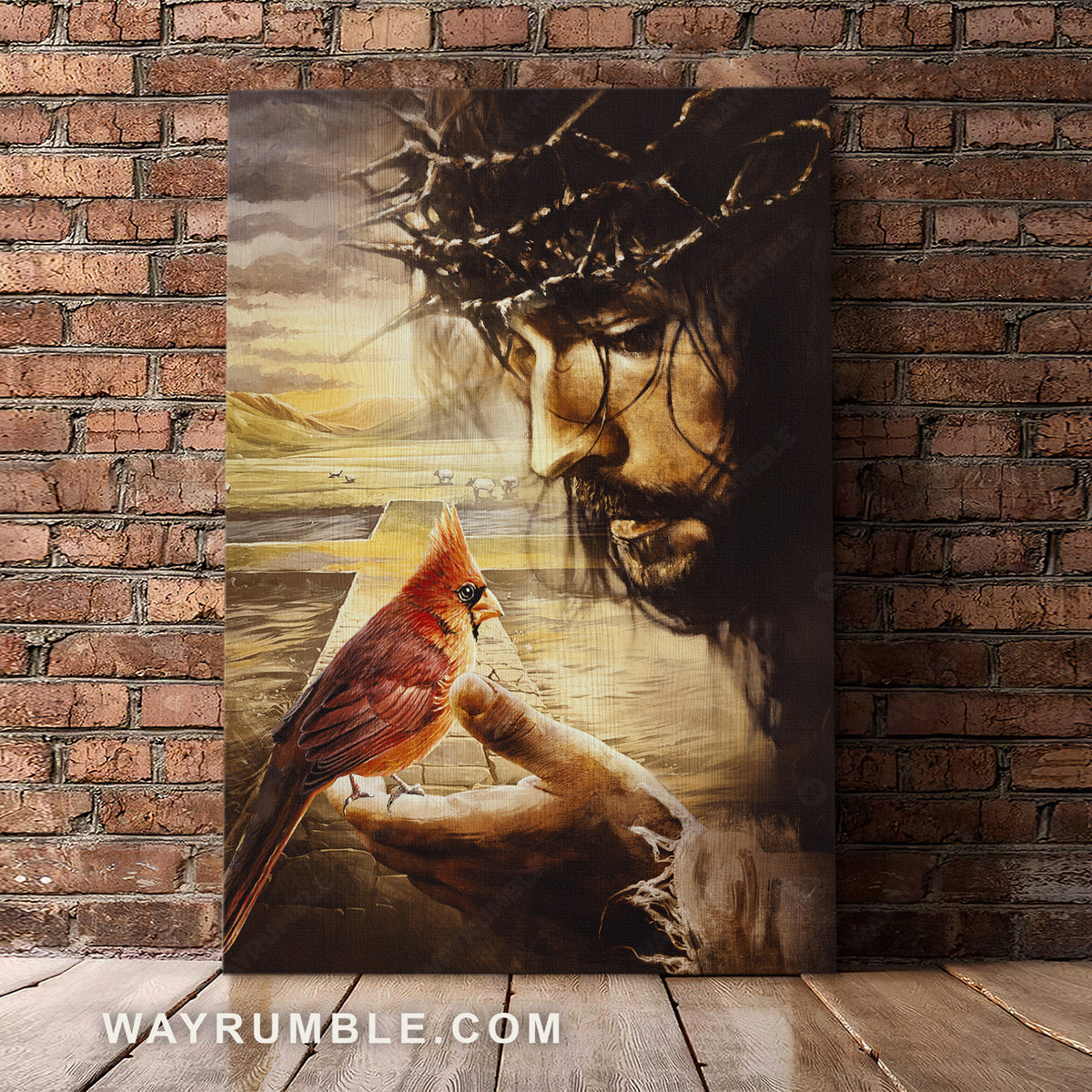 Stunning cardinal, Face of Jesus, Crown of thorn, Jesus artwork - Jesus Portrait Canvas Prints, Christian Wall Art
