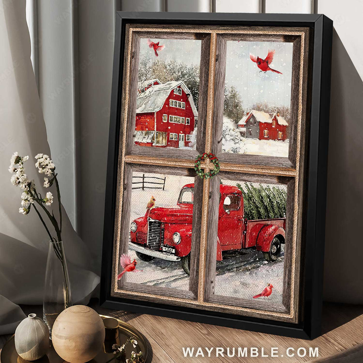 Happy Christmas, Beautiful ladybug car, Pretty countryside painting - Jesus Portrait Canvas Prints, Home Decor Wall Art