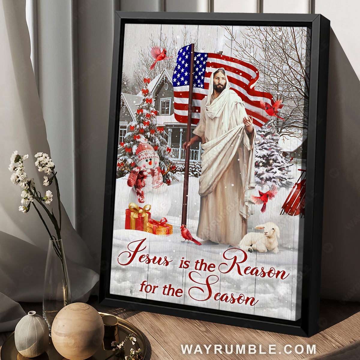 Happy Christmas, Snowman, Amazing US flag, Jesus is the reason for the season - Jesus Portrait Canvas Prints, Home Decor Wall Art