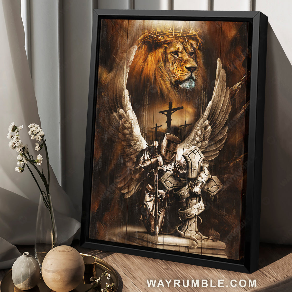 Beautiful knight drawing, Lion of Judah, Jesus on the cross - Jesus Portrait Canvas Prints, Home Decor Wall Art
