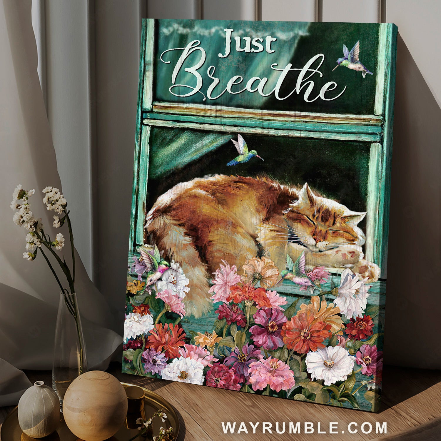 Colorful flower, Sleeping cat, Green window, Hummingbird, Just breathe - Jesus Portrait Canvas Prints, Christian Wall Art