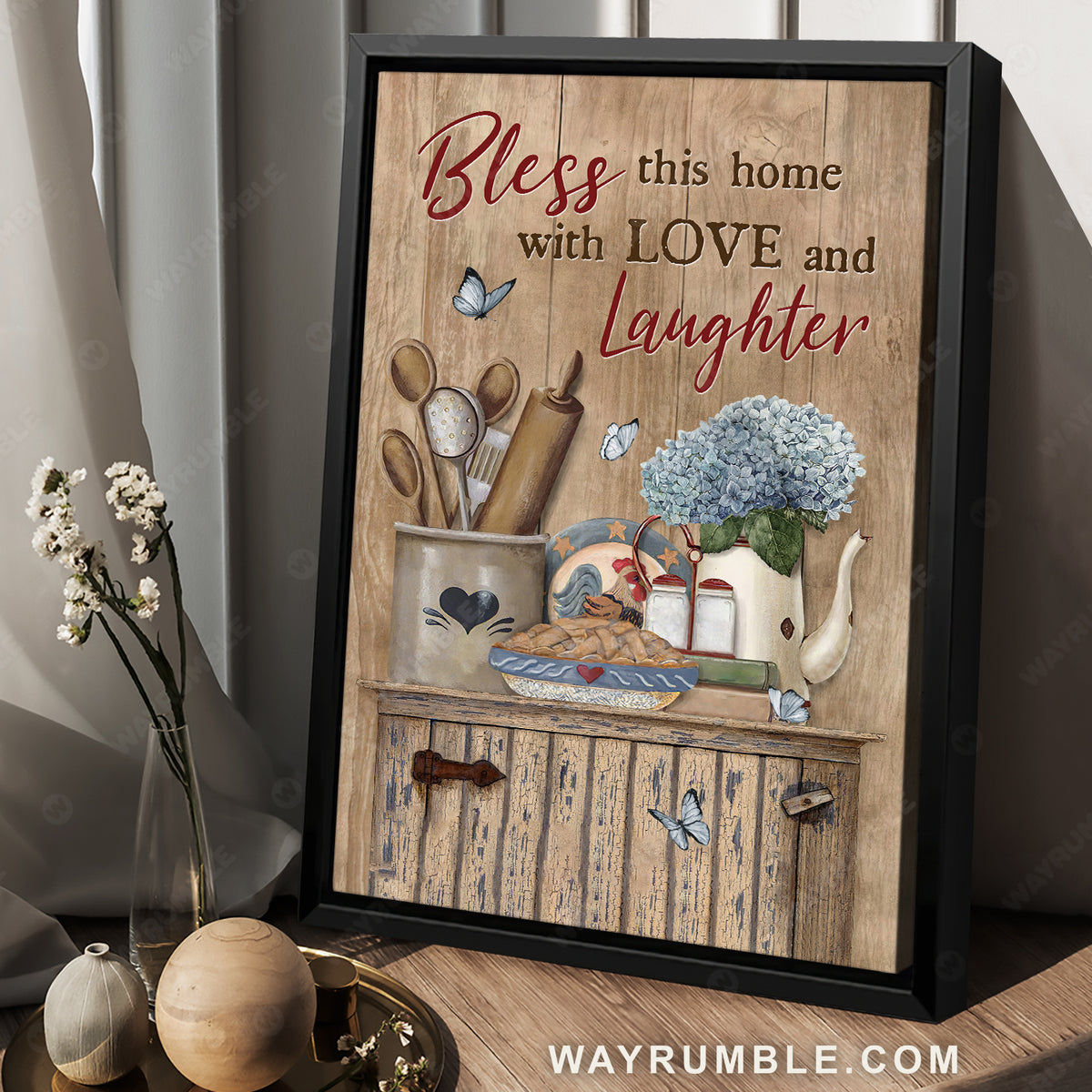 Kitchen decor, Blue hydrangea, Bless this home with love and laughter - Jesus Portrait Canvas Prints, Home Decor Wall Art