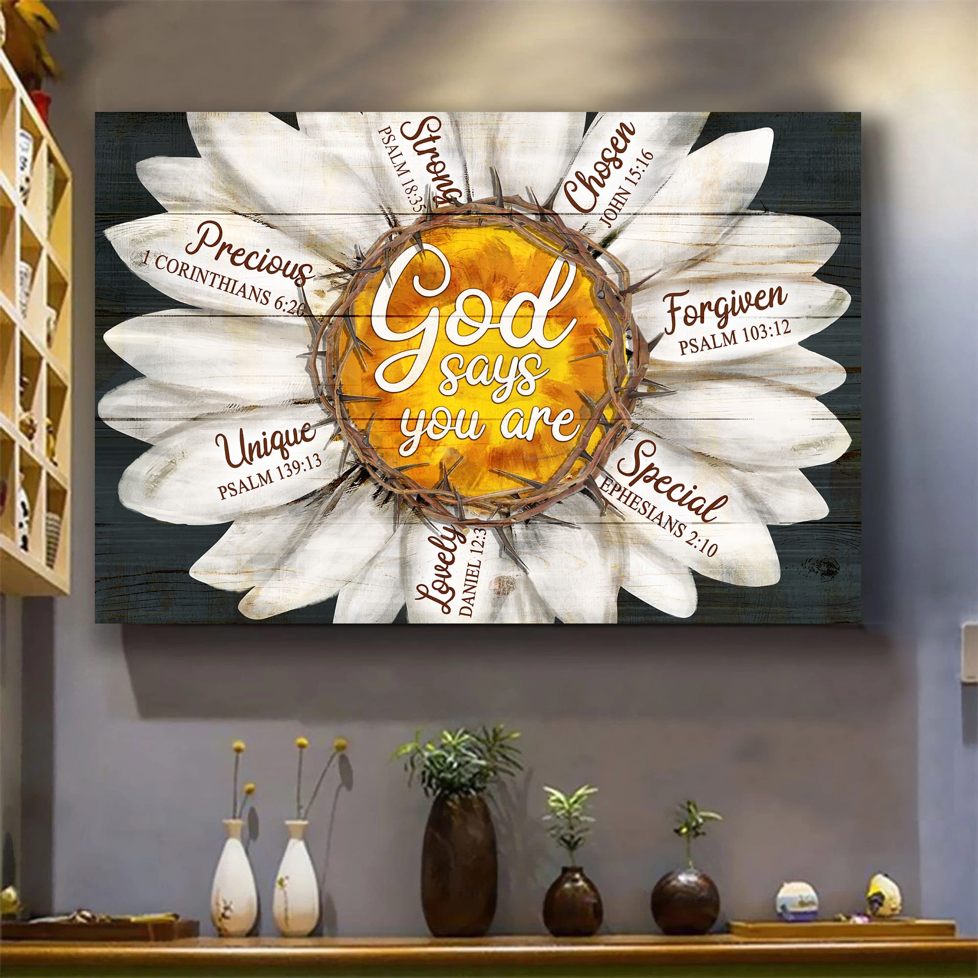 Daisy flower, God says you are - Jesus Landscape Canvas Prints, Wall Art