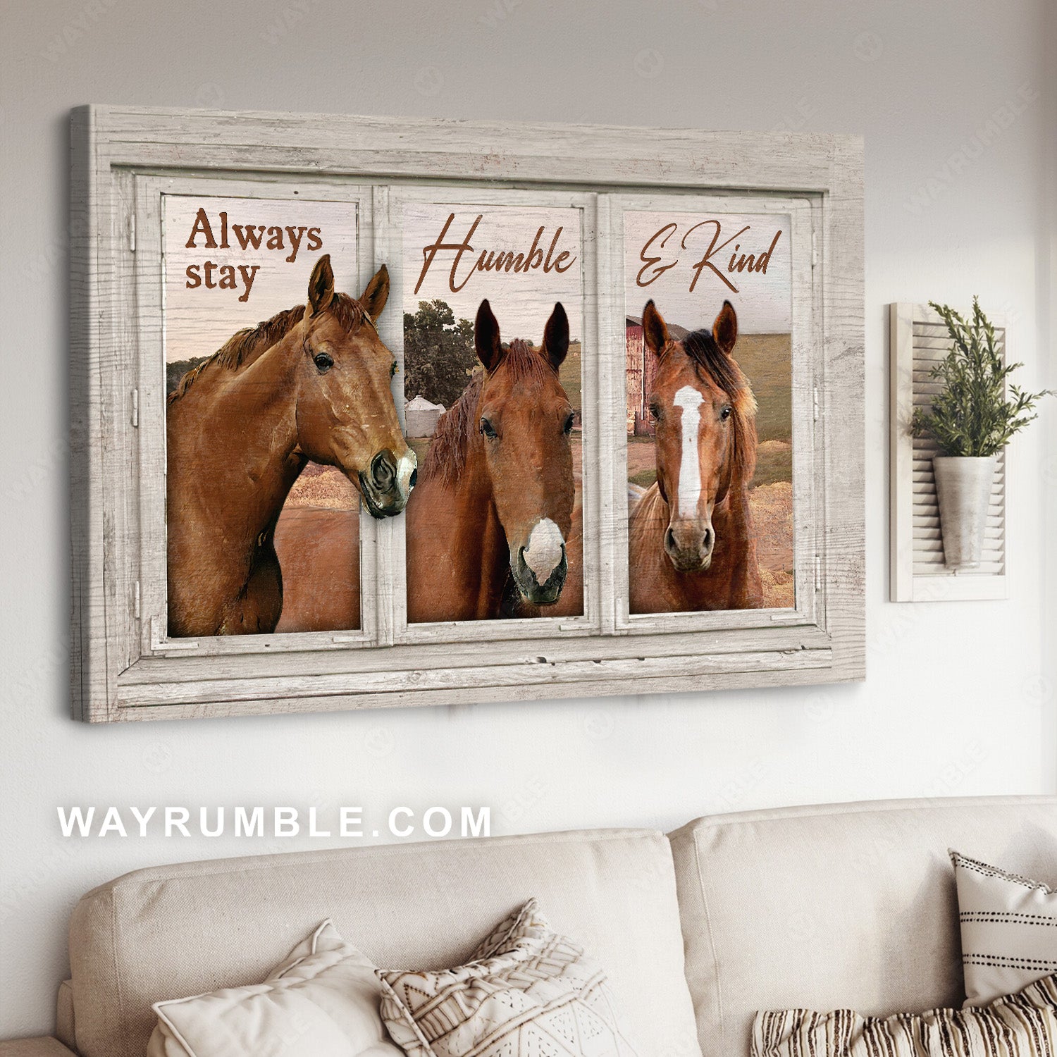 Beautiful horse, Horse painting, White frame, Always stay humble and kind - Jesus Landscape Canvas Prints, Christian Wall Art