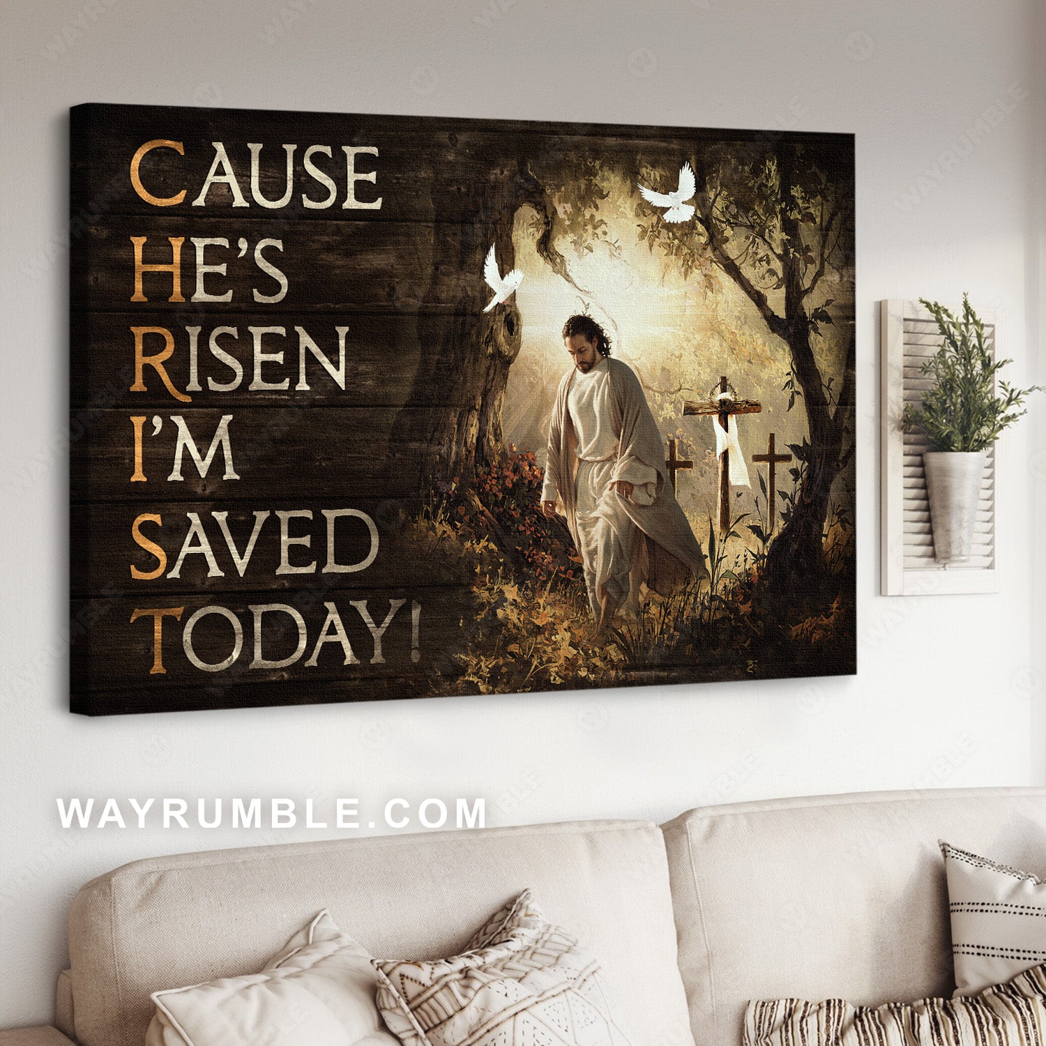 Walking with Jesus, Forest painting, Cause he's risen, I'm saved today - Jesus Landscape Canvas Prints, Home Decor Wall Art