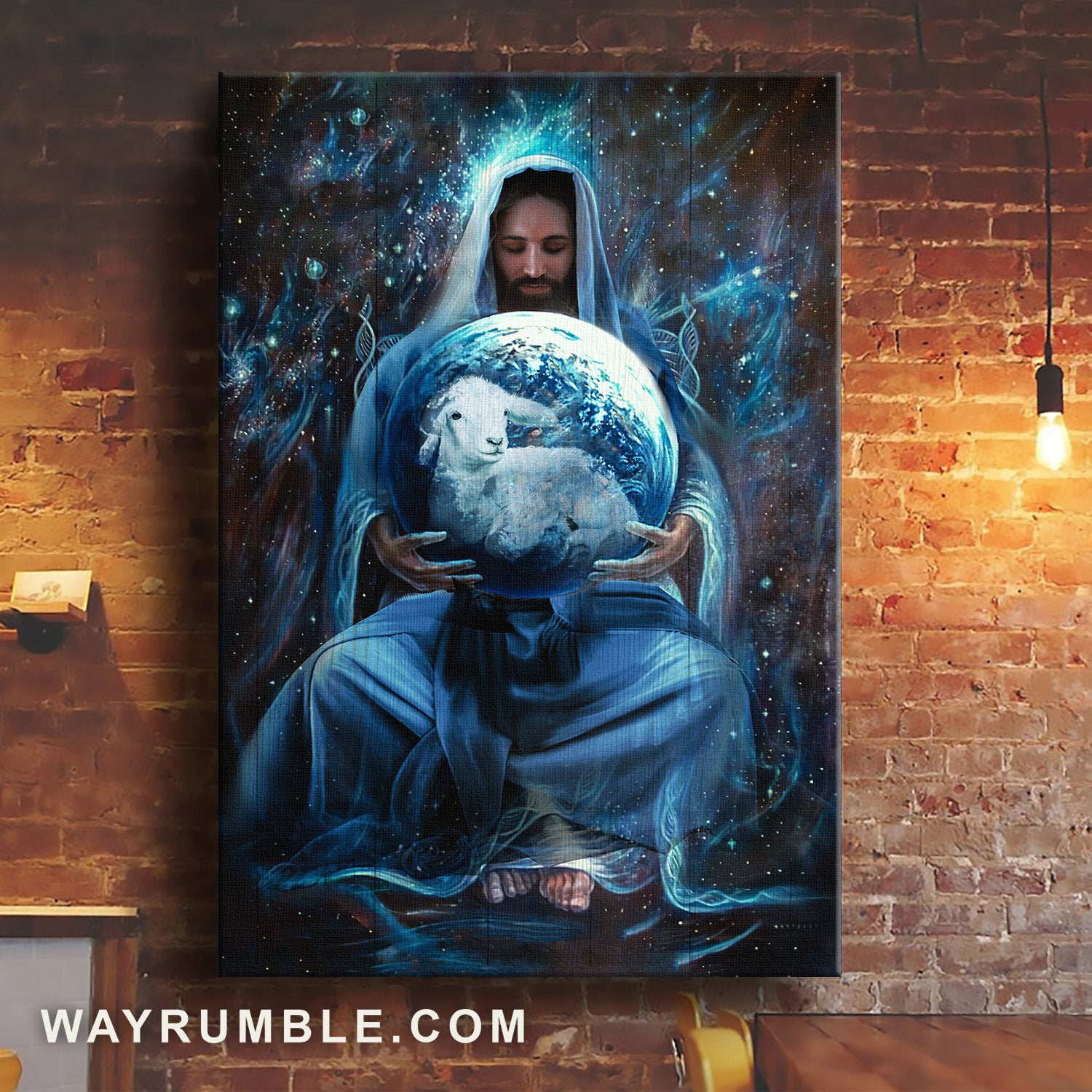The passion of Christ, The world in his arm, Lamb of God - Jesus Portrait Canvas Prints, Home Decor Wall Art
