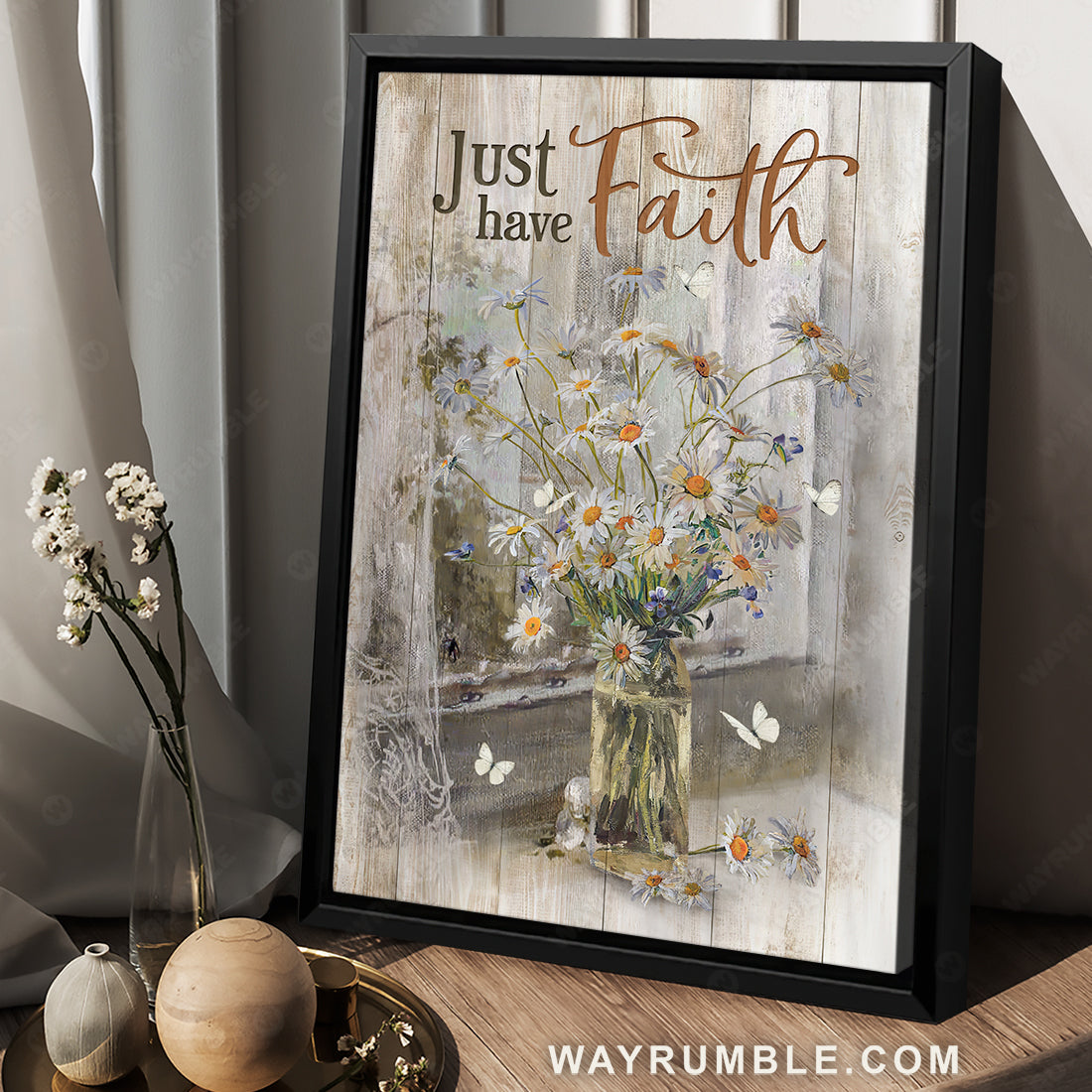 Pretty daisy vase, Peace painting, White butterfly, Just have faith - Jesus Portrait Canvas Prints, Christian Wall Art