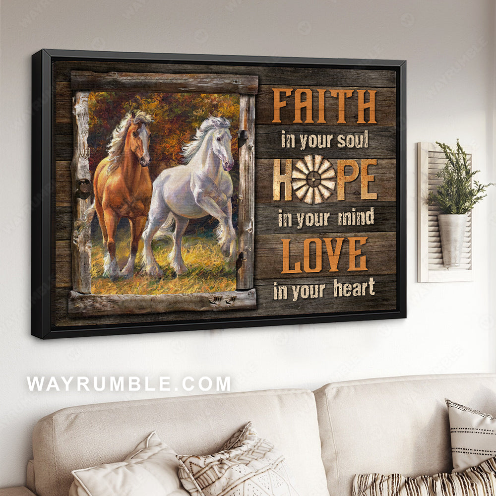 Dream horse, Autumn forest, Wooden window, Faith in your soul - Jesus Landscape Canvas Prints, Christian Wall Art