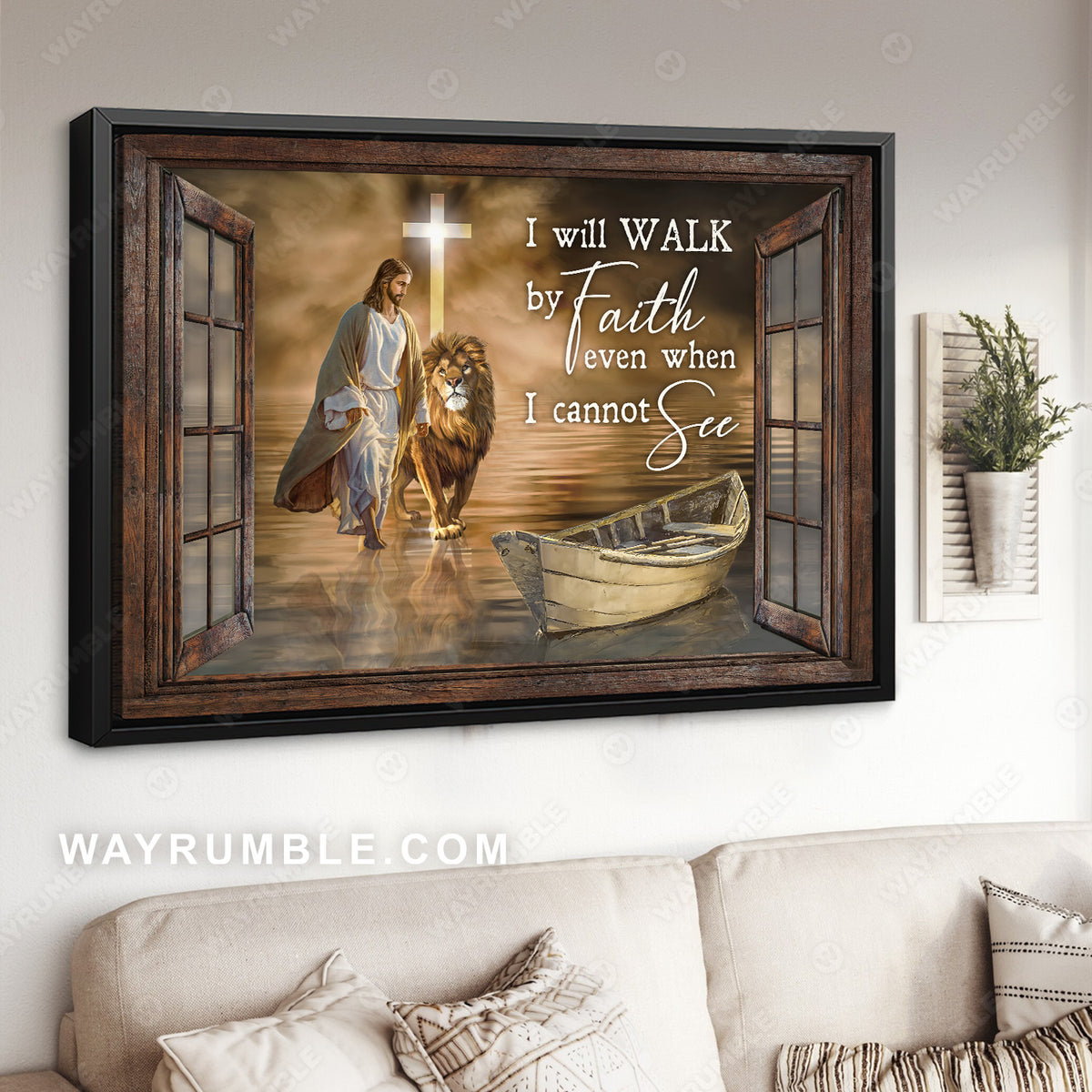 Walking on water, Jesus drawing, Lion of Judah, I will walk by faith - Jesus Landscape Canvas Prints, Christian Wall Art