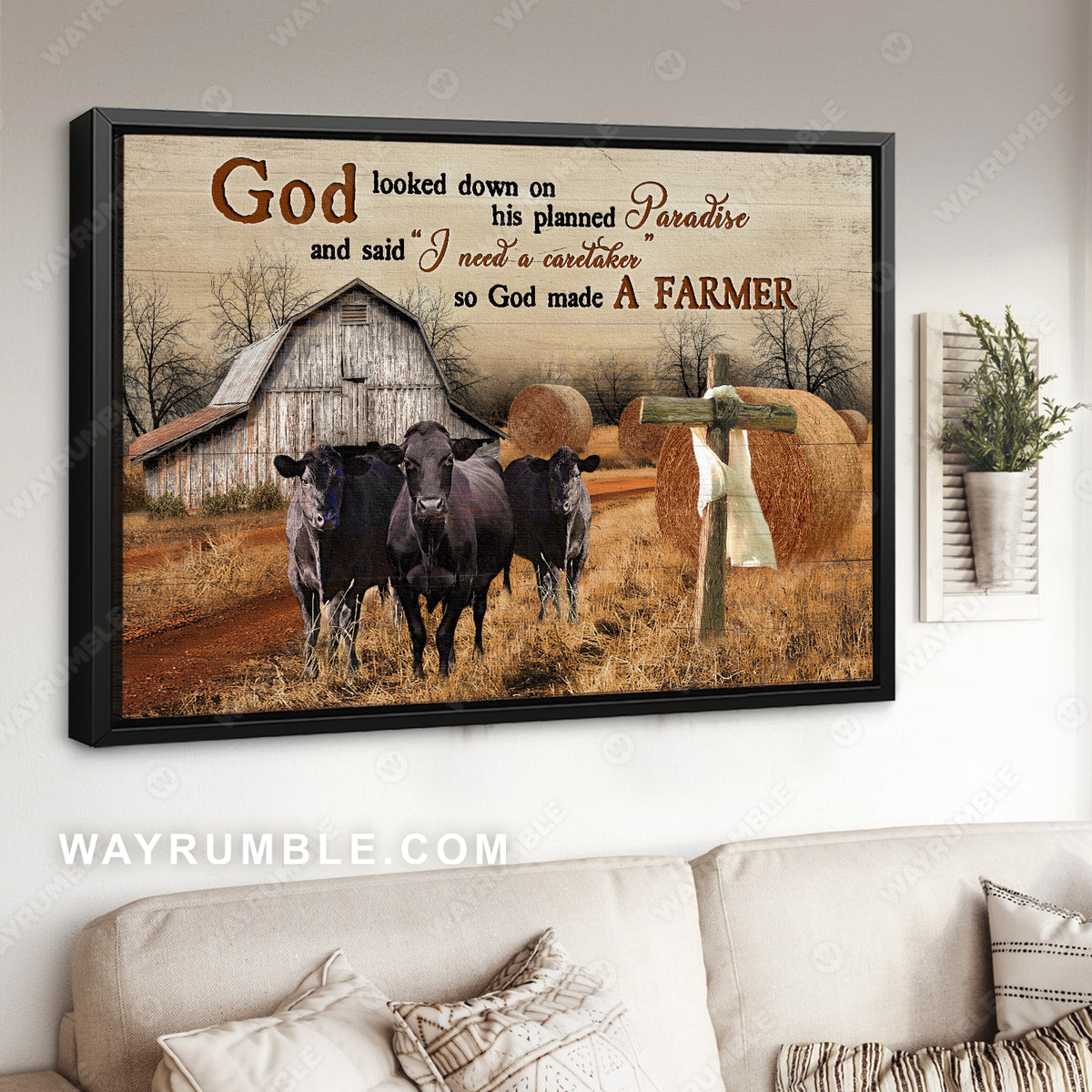 Black cow, Rice field, Old barn, God looked down on his planned paradise - Jesus Landscape Canvas Prints, Christian Wall Art