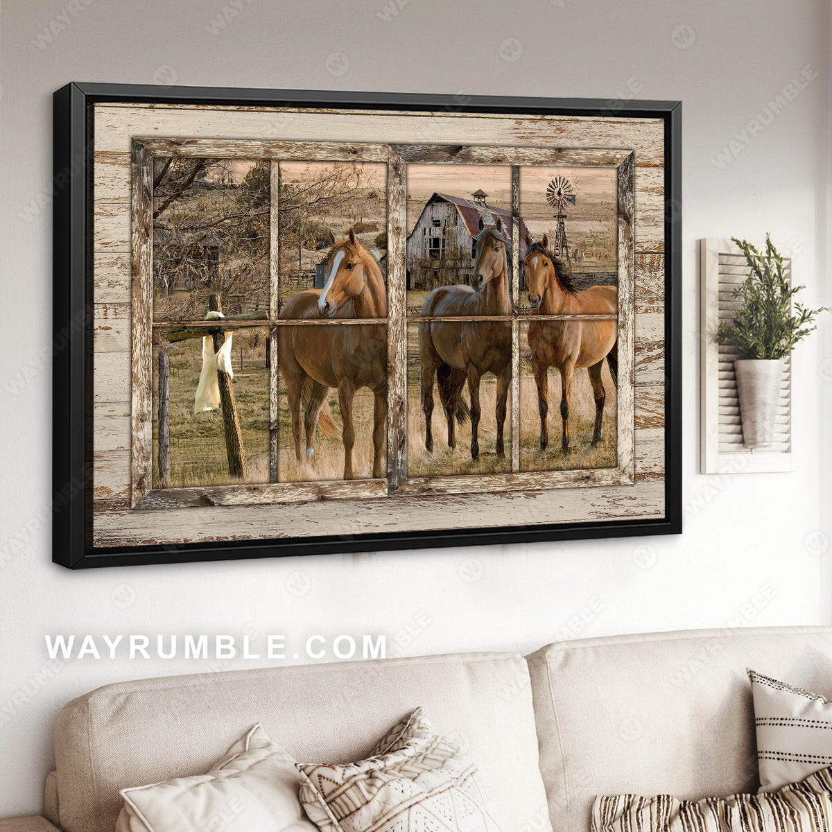 Antique window, Quarter horse, Peace farm, Wooden cross symbol - Jesus Landscape Canvas Prints, Home Decor Wall Art