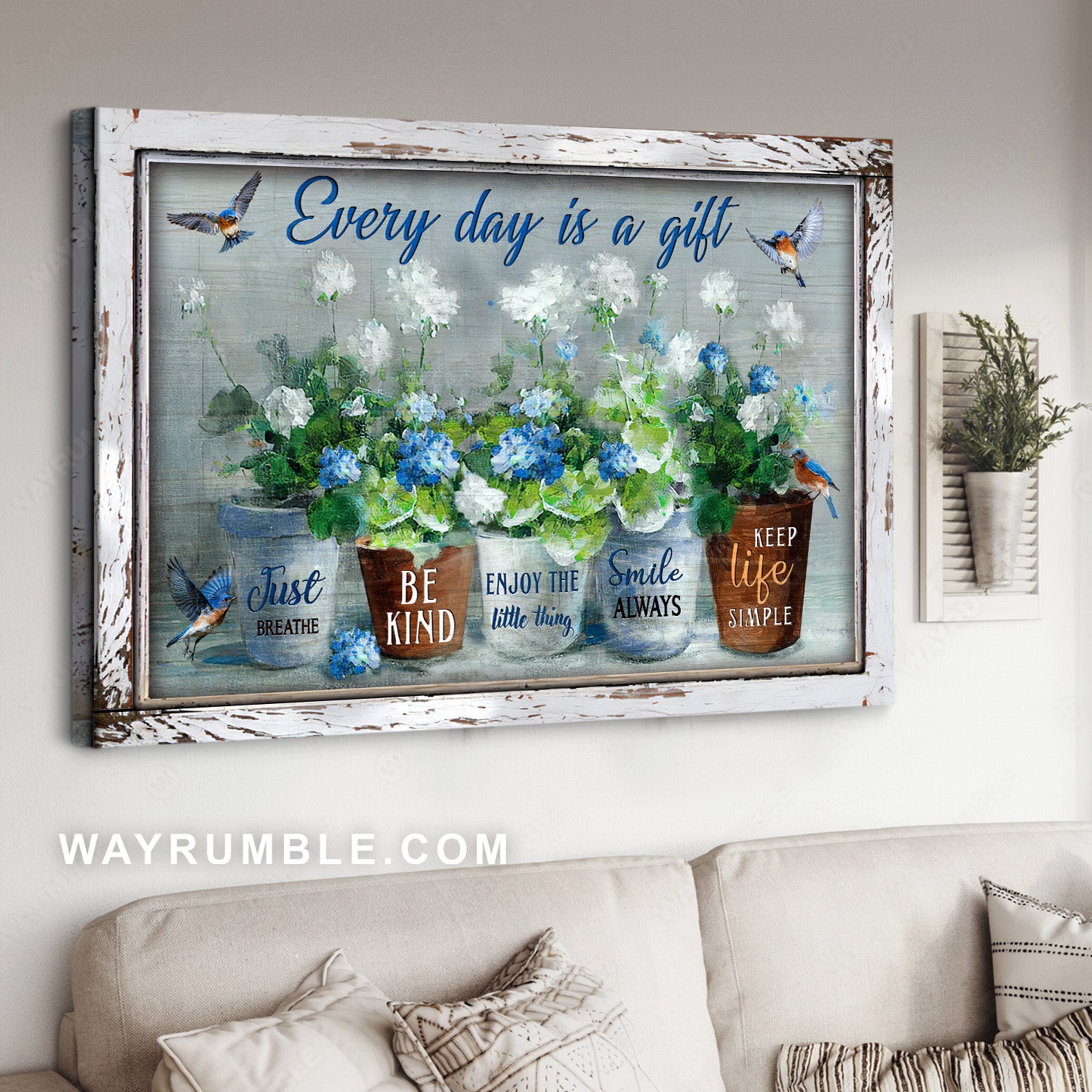Green garden, Eastern bluebird painting, Every day is a gift - Jesus Landscape Canvas Prints, Home Decor Wall Art