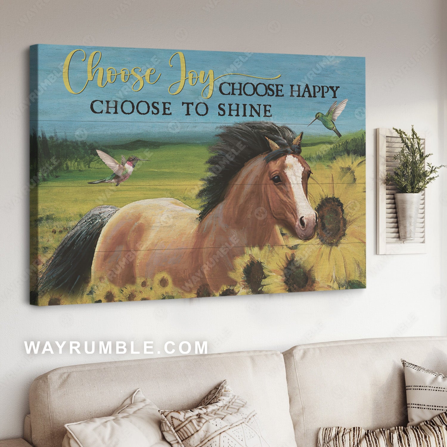 Quarter horse, Green meadow, Sunflower, Choose joy, Choose happy - Jesus Landscape Canvas Prints, Christian Wall Art