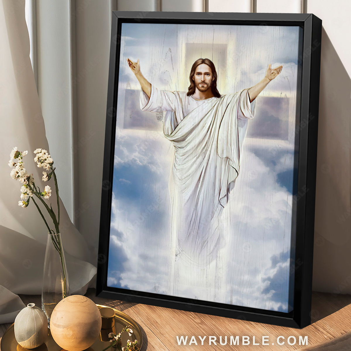 Stunning sky, The world of Jesus, White cross symbol, Pray for healing - Jesus Portrait Canvas Prints, Home Decor Wall Art