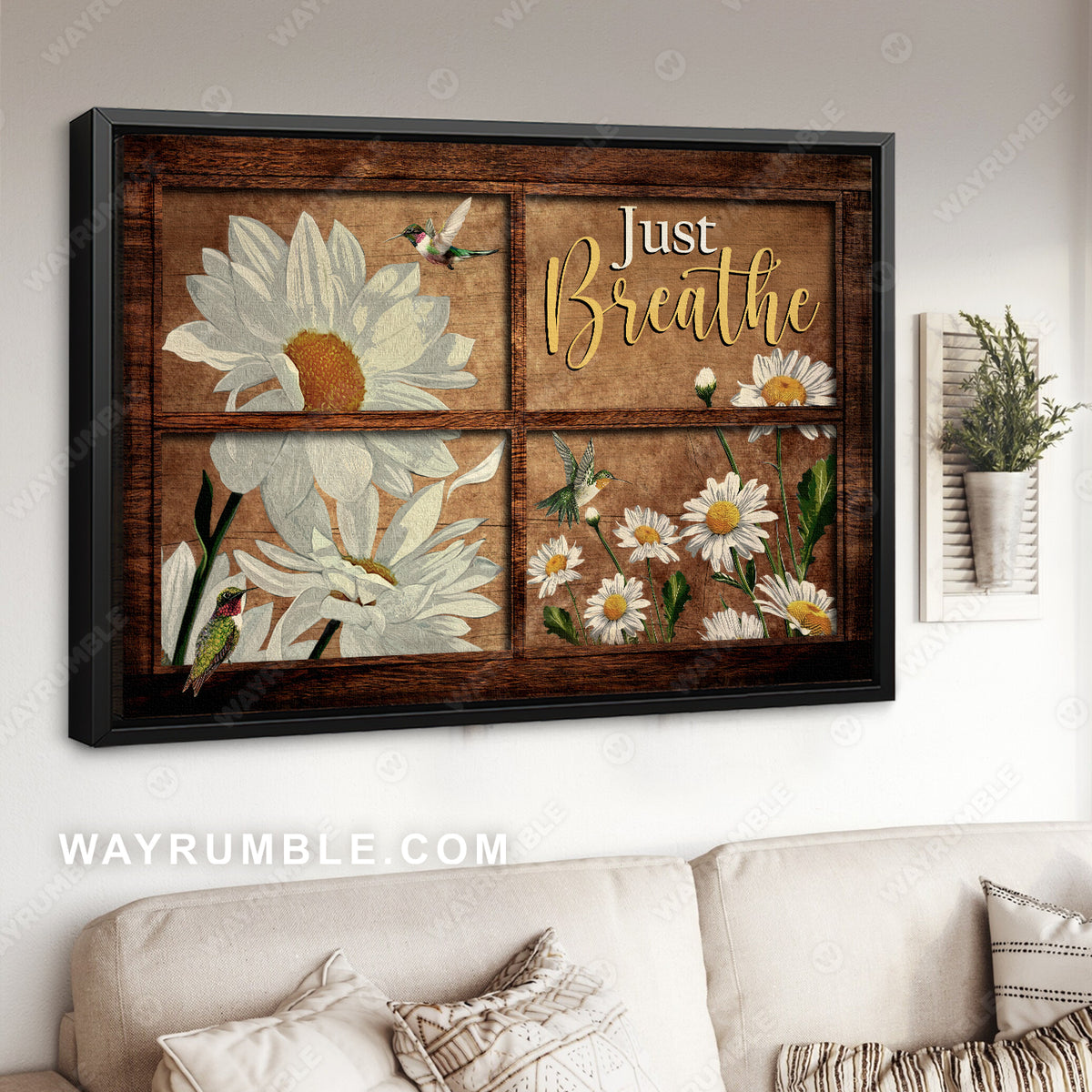 Watercolor daisy, Hummingbird drawing, Antique window, Just breathe - Jesus Landscape Canvas Prints, Christian Wall Art