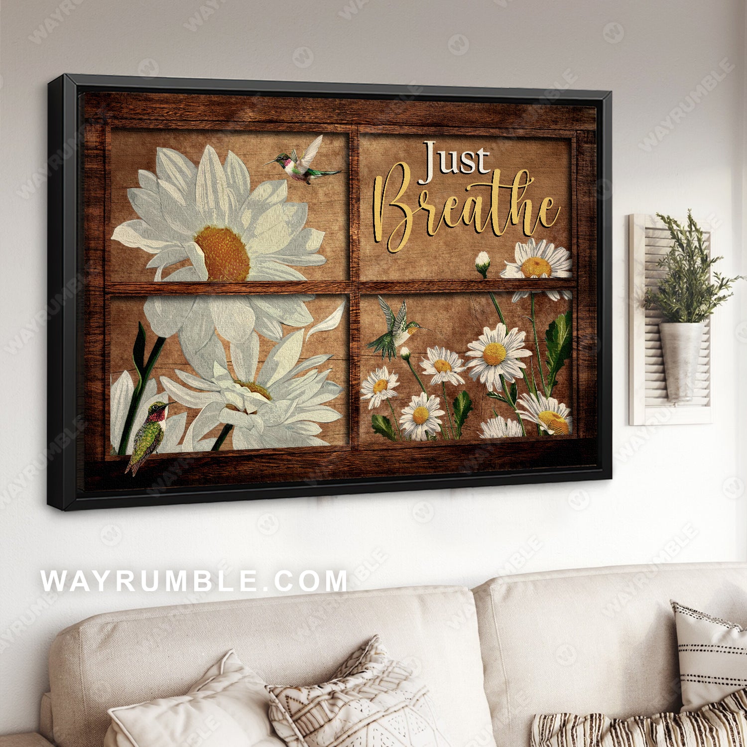 Watercolor daisy, Hummingbird drawing, Antique window, Just breathe - Jesus Landscape Canvas Prints, Christian Wall Art