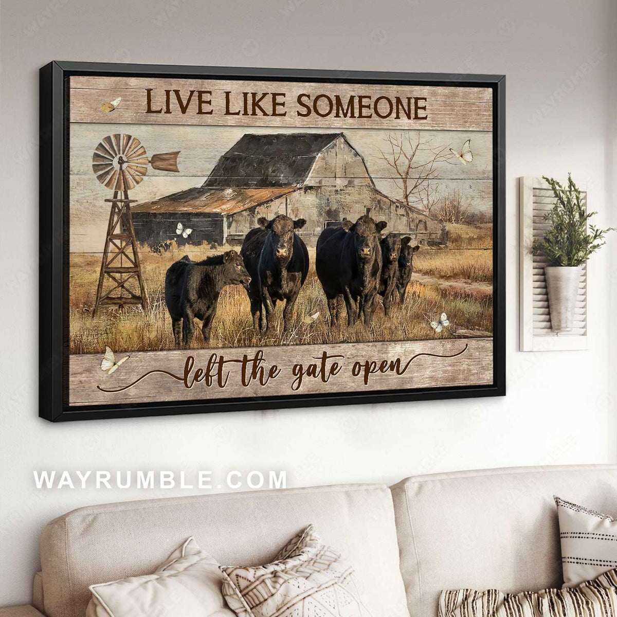 Amazing house, Farm painting, Black cow, Live like someone left the gate open - Jesus Landscape Canvas Prints, Home Decor Wall Art