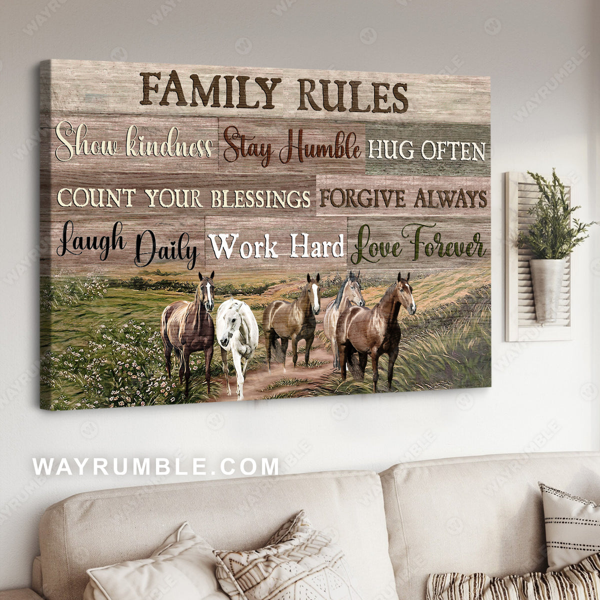 Green mountain, Dream horses, Meadow land, Family rules - Jesus Landscape Canvas Prints, Christian Wall Art