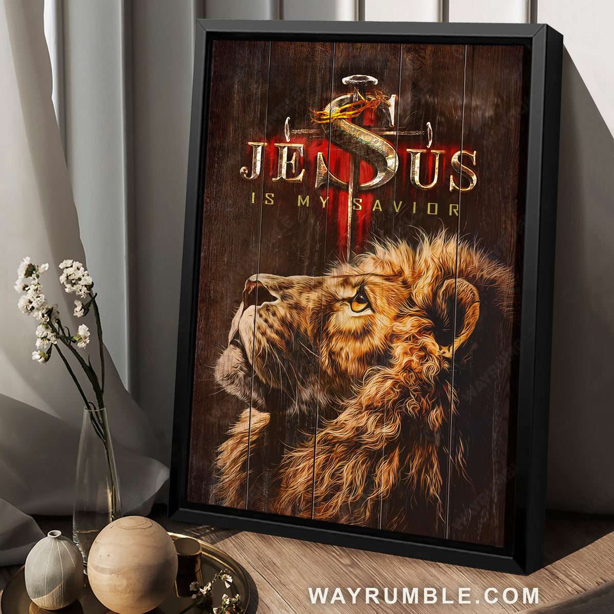 Brown lion, Stunning lion painting, Jesus is my savior - Jesus Portrait Canvas Prints, Home Decor Wall Art