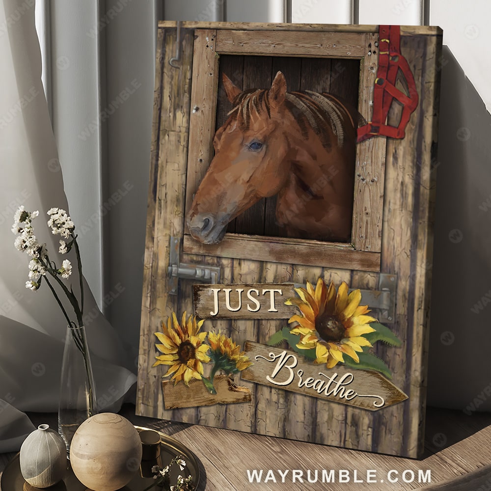 Brown horse, Face of horse, Sunflower drawing, Window, Just breathe - Jesus Portrait Canvas Prints, Christian Wall Art