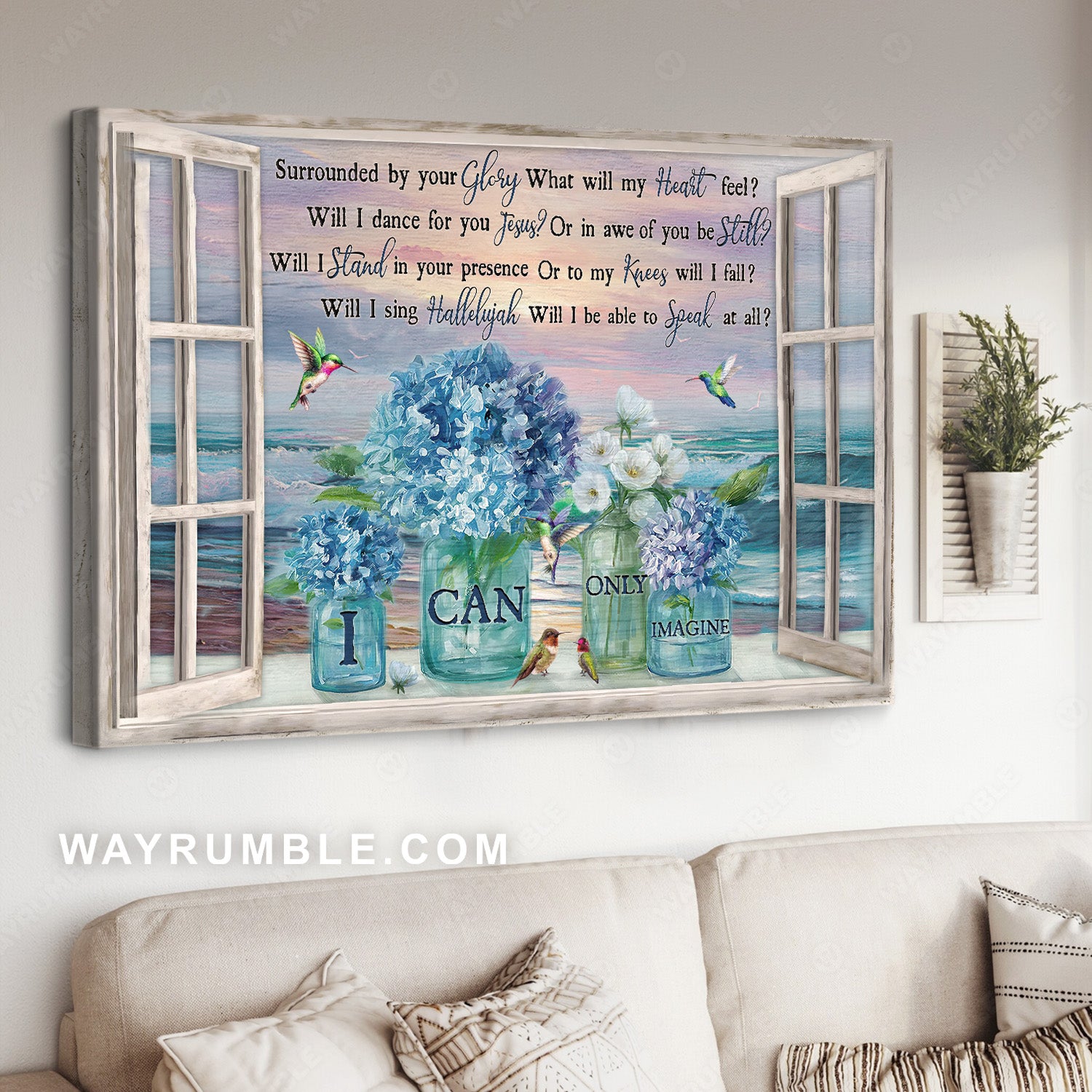 Pretty hydrangea, Blue flower, Amazing sunset, I can only imagine - Jesus Landscape Canvas Prints, Christian Wall Art