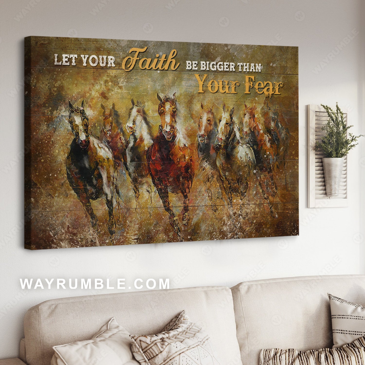 Running horses, Watercolor painting, Let your faith be bigger than your fear - Jesus Landscape Canvas Prints, Christian Wall Art
