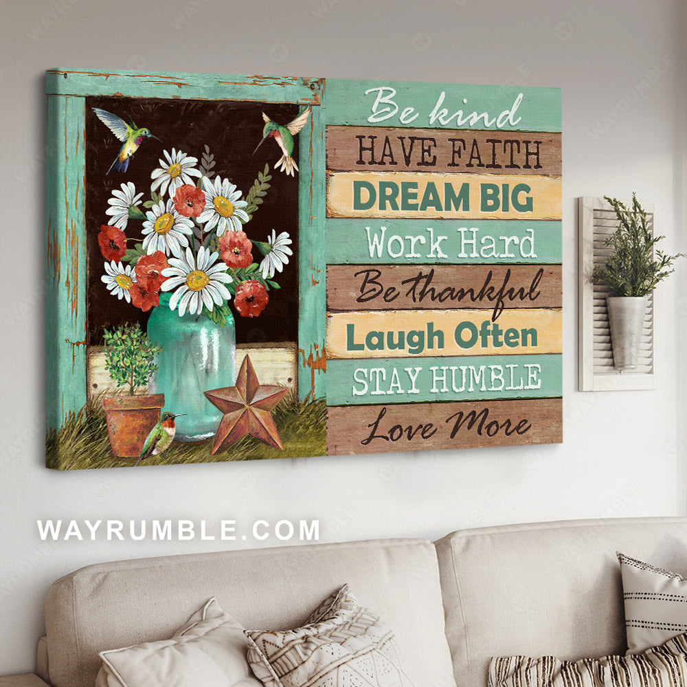 Flower vase, Colorful hummingbird, Mint window, Dream big, Work hard - Jesus Landscape Canvas Prints, Christian Wall Art