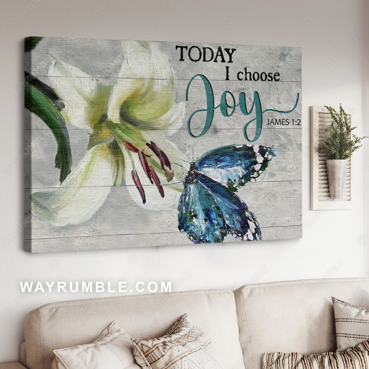 Brilliant lily flower, Watercolor butterfly, Today I choose joy - Jesus Landscape Canvas Prints, Christian Wall Art