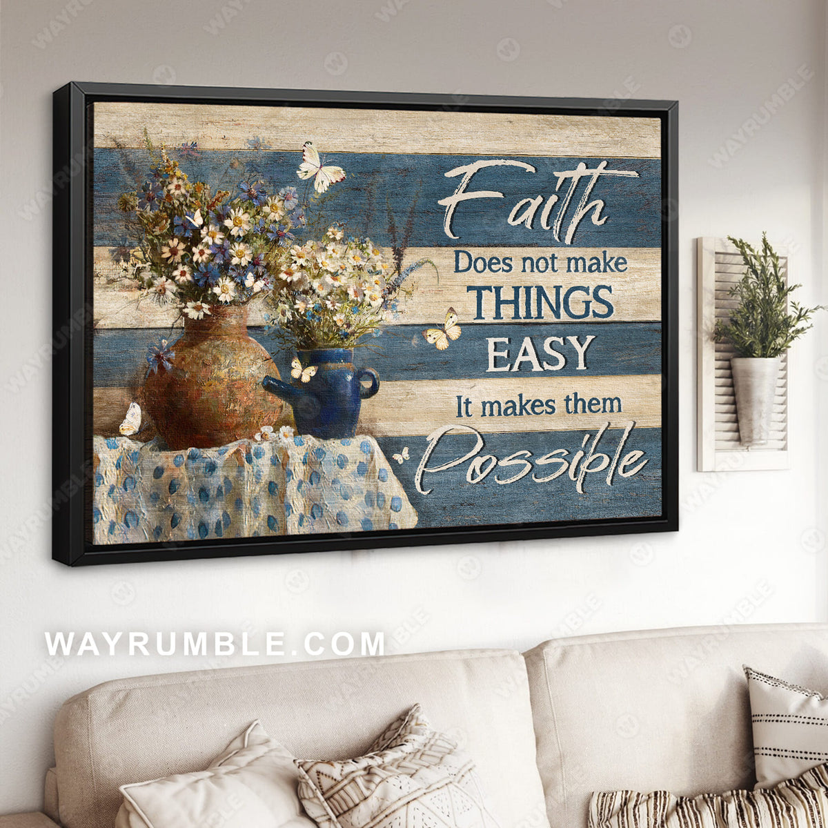 Daisy flower, Vintage garden, White butterfly, Faith does not make things easy - Jesus Landscape Canvas Prints, Wall Art
