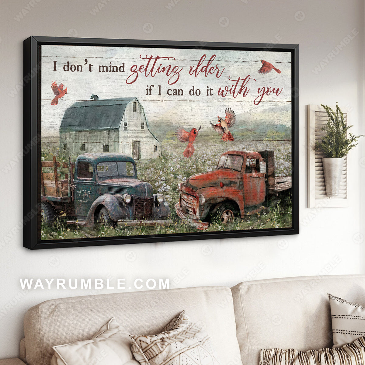 Lovely cardinals, Cute couple car, Vintage garden, I don&#39;t mind getting older - Couple Landscape Canvas Prints, Wall Art